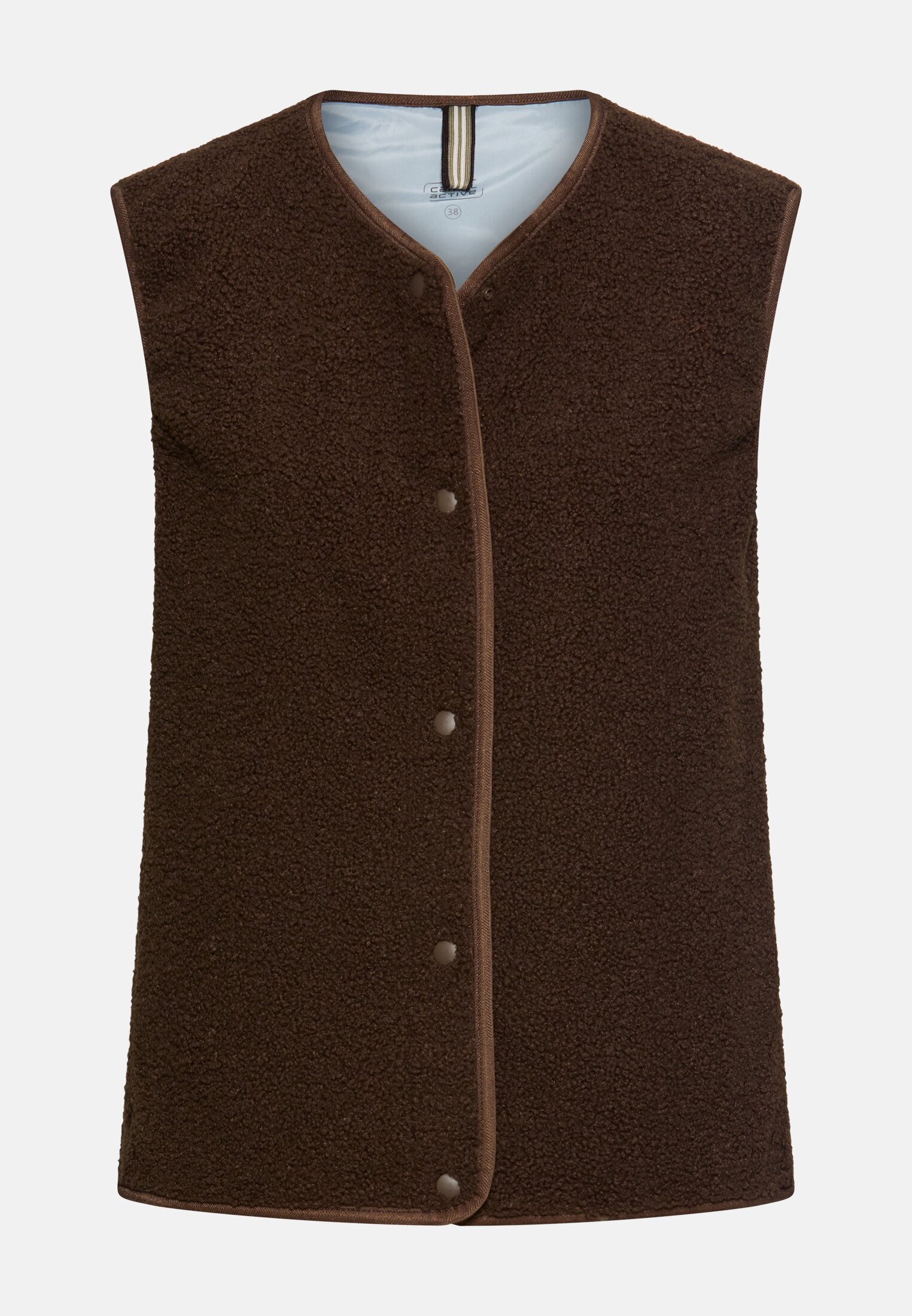 Damen Teddy Weste mit seitlichen Eingrifftaschen Braun frontal vorn