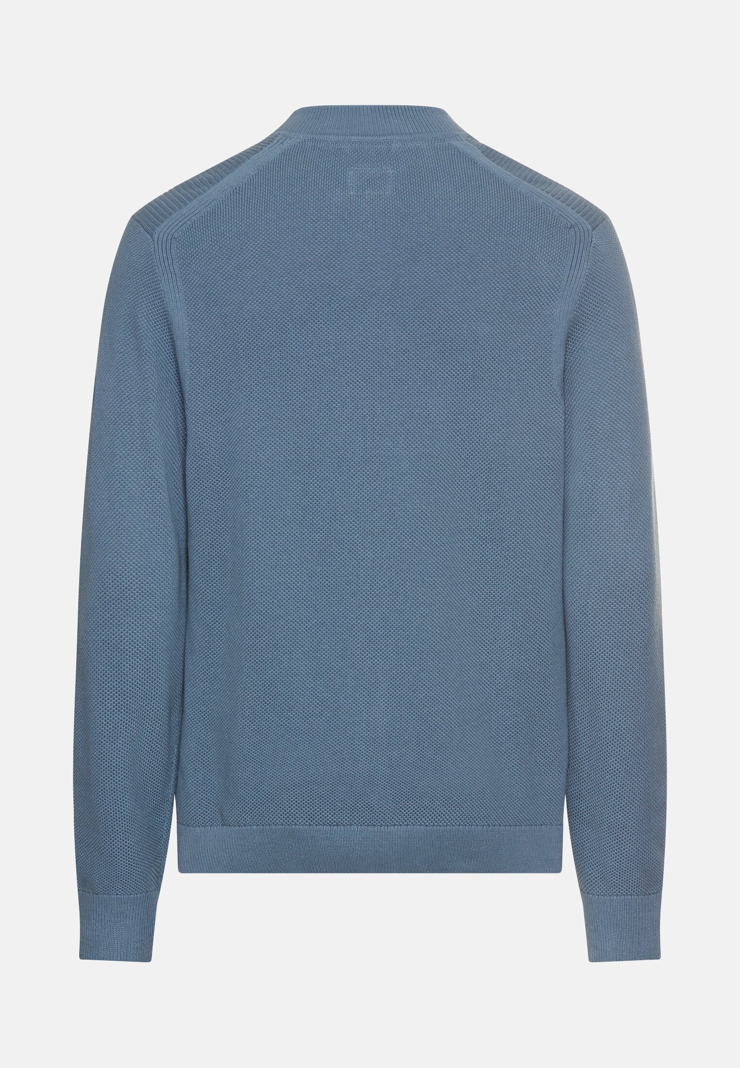Herren Strickjacke im Bomberstil Steinblau frontal hinten