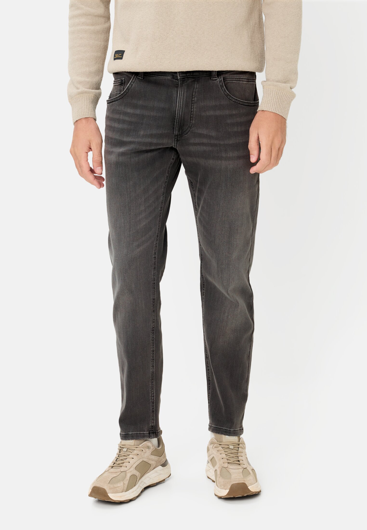 Heren Slim Fit fleXXXactive® Jeans Grafietgrijs gedragen voor