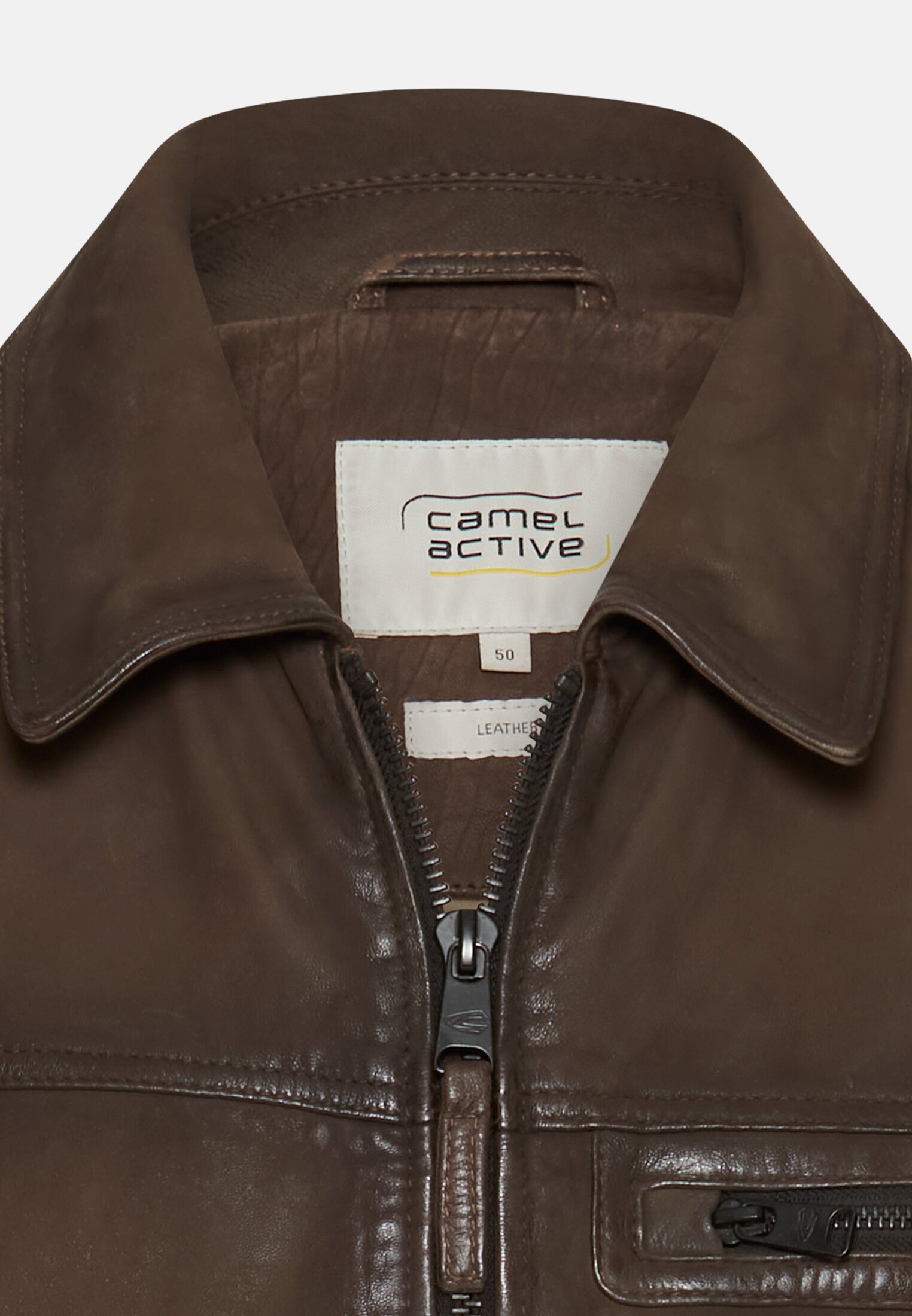 Herren Lederjacke mit Innentaschen Braun vorne nah