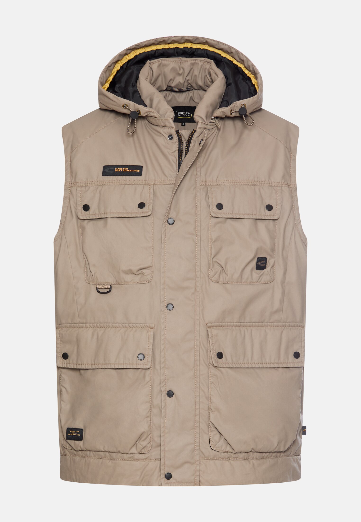 Heren Gewatteerd gilet met afneembare capuchon Beige frontaal voor