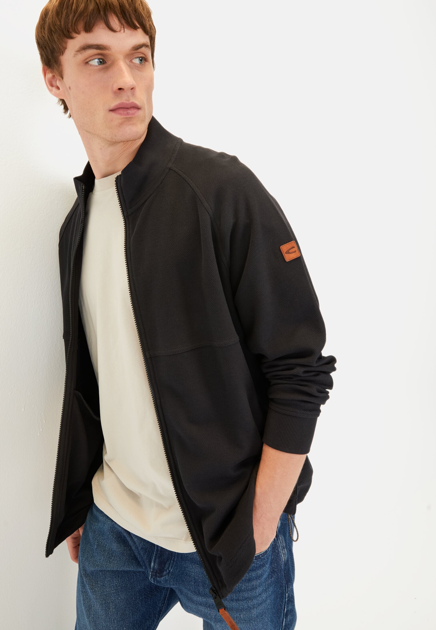 Men Sweat jacket with stand-up collar Black worn emotional