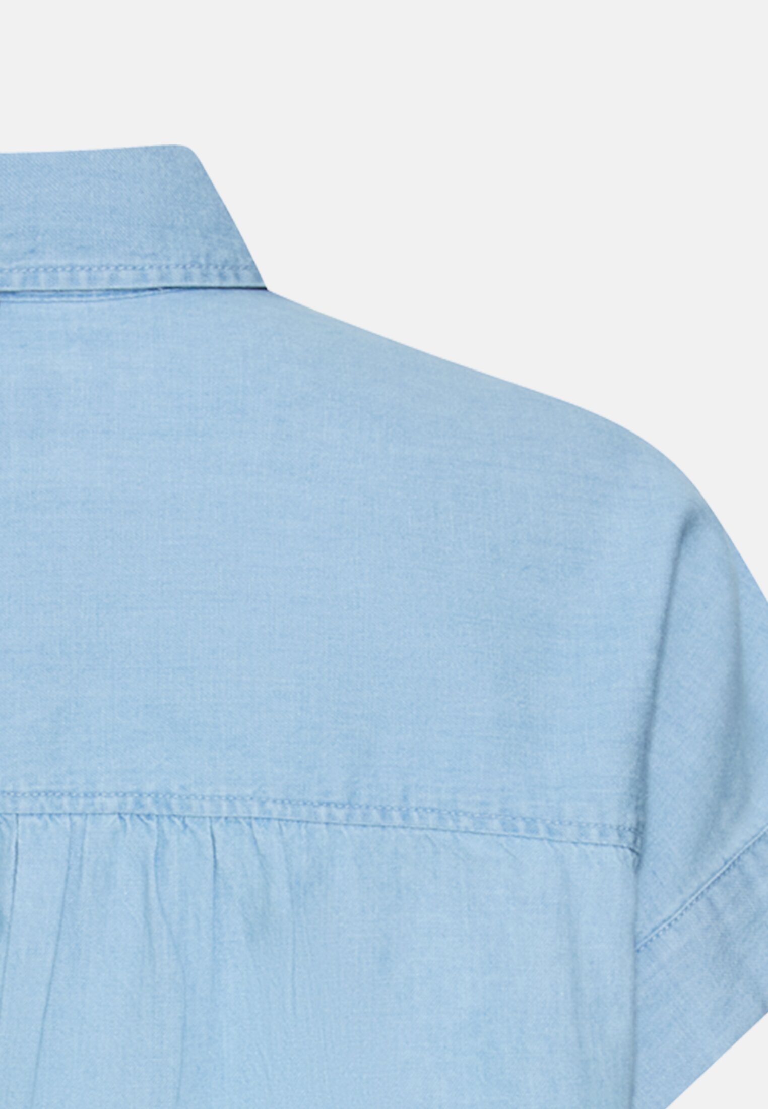 Damen Kurzarm Bluse mit Knopfleiste Hellblau hinten nah