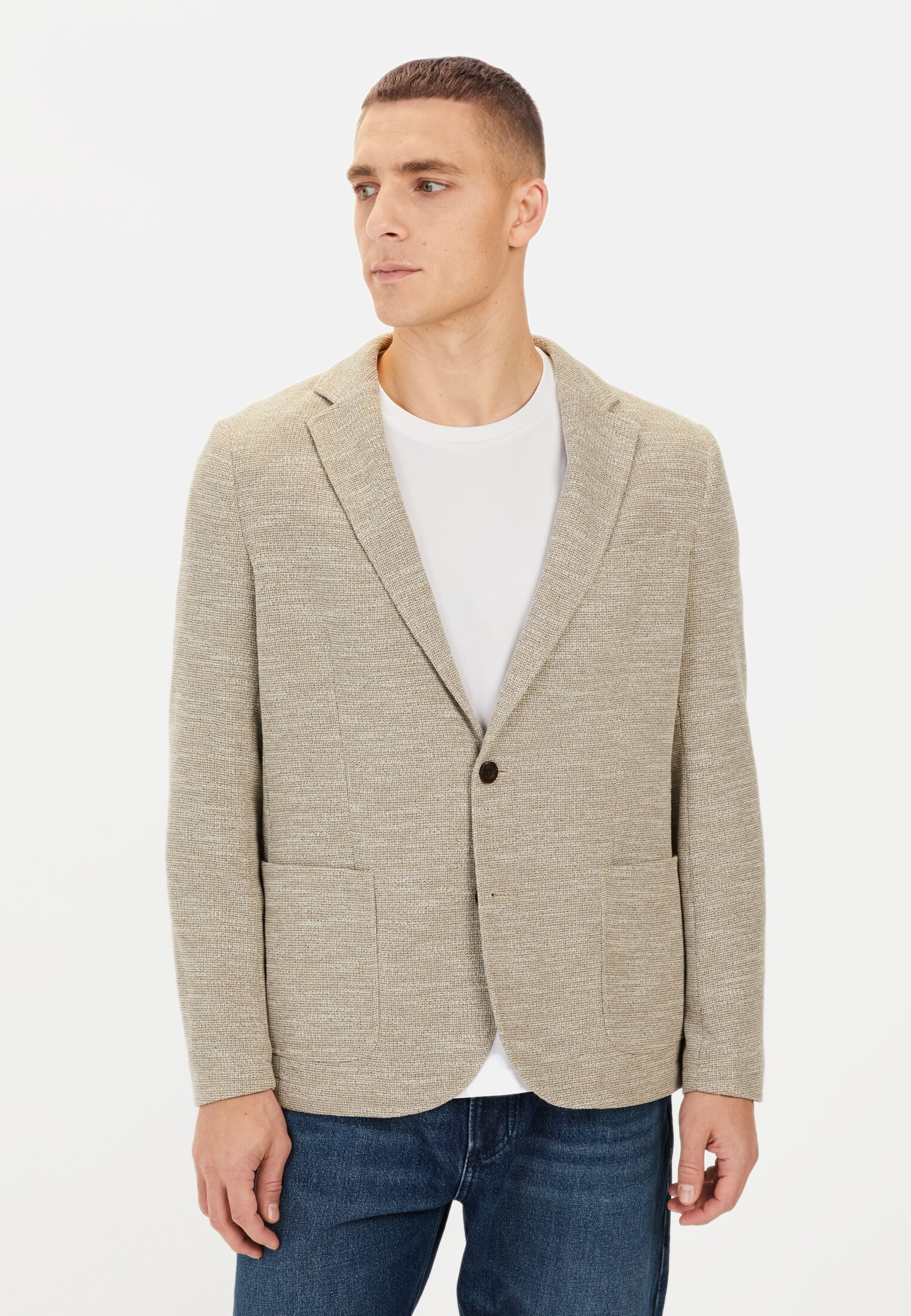 Men Jersey blazer with 2-button closure Beige worn front
