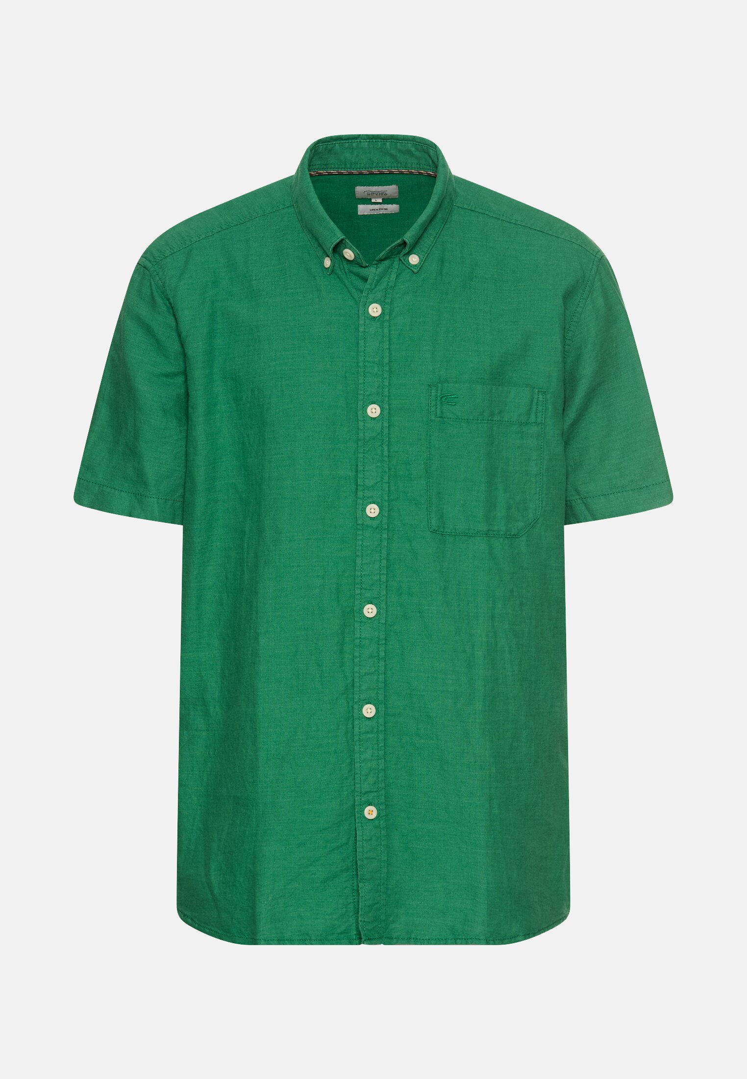 Herren Shirt aus Leinen und Baumwolle mit Button-Down-Kragen Tannengrün frontal vorn