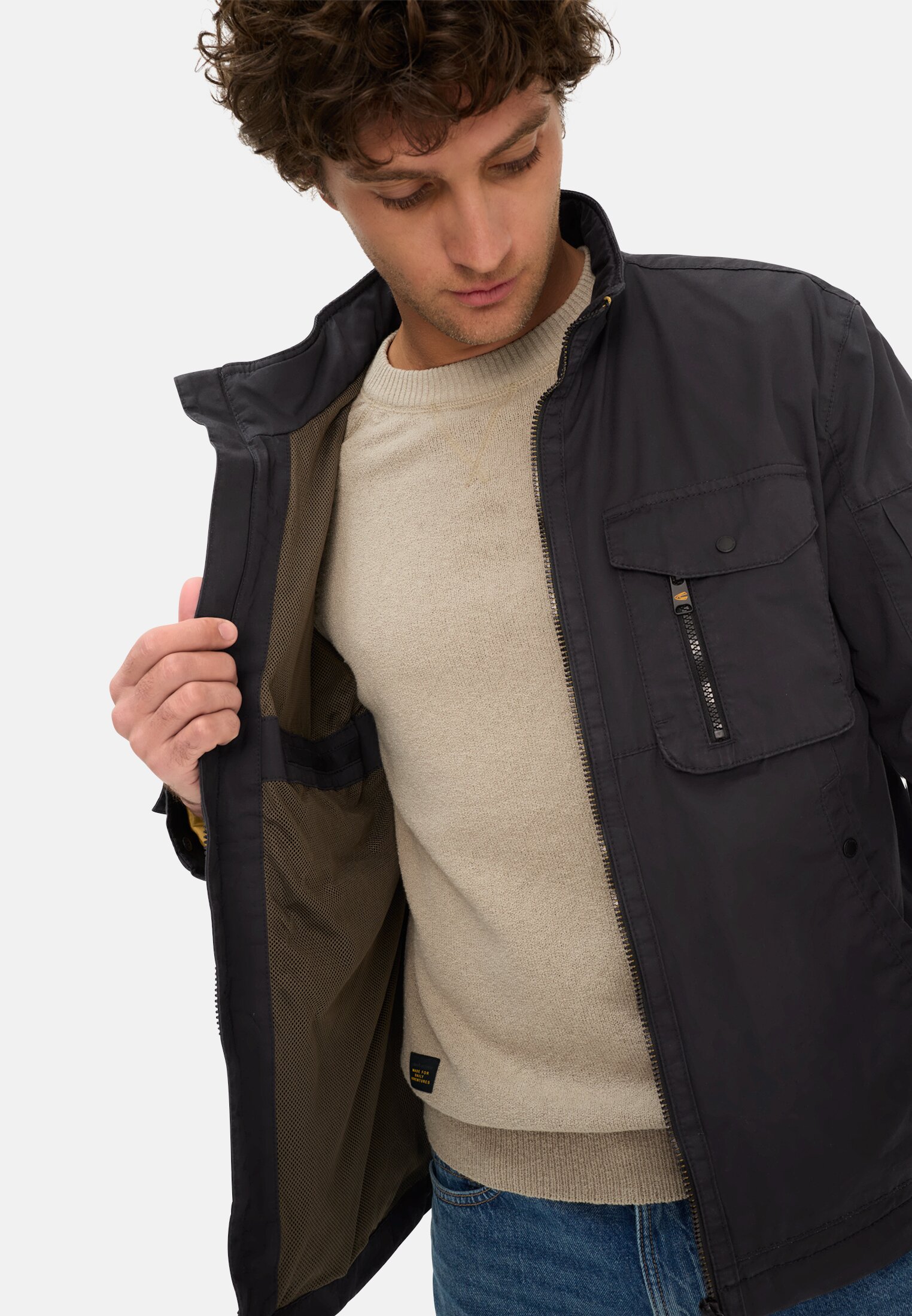 Men Blouson with stand-up collar Dark Blue worn emotional