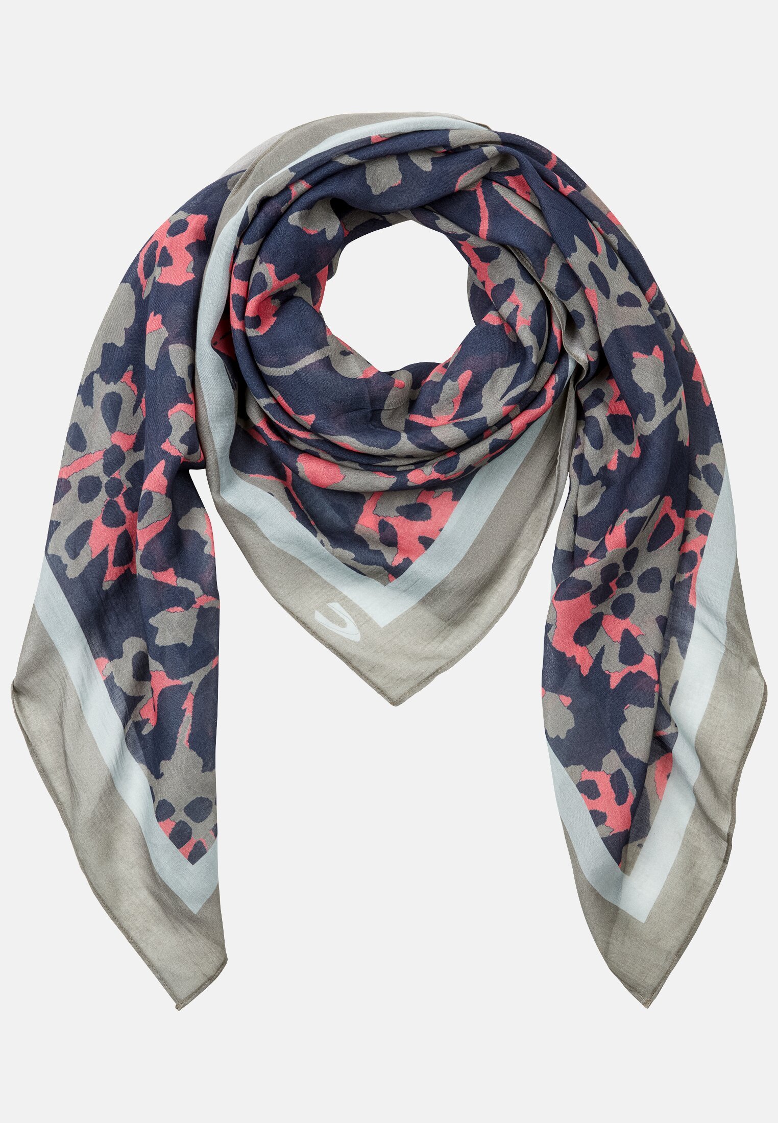 Women Patterned scarf made from a cotton blend Blue-Grey frontal front