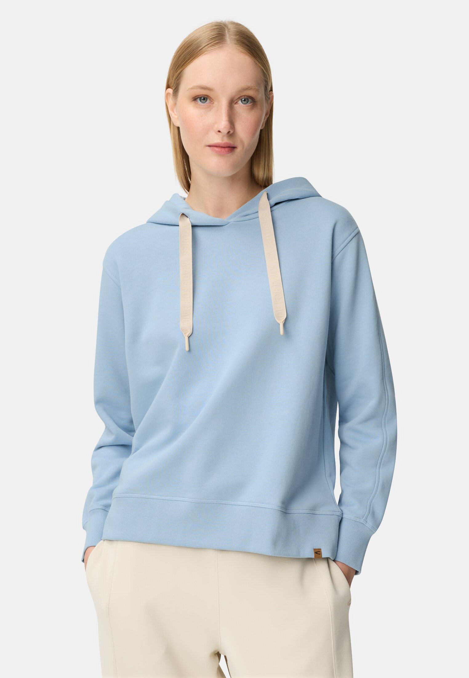 Women Hoodie made of pure cotton Light Blue worn front