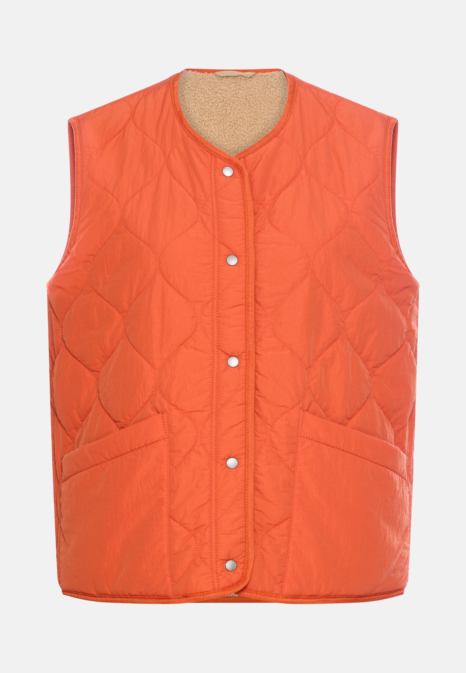 Women Reversible teddy vest in oversized fit Orange frontal front