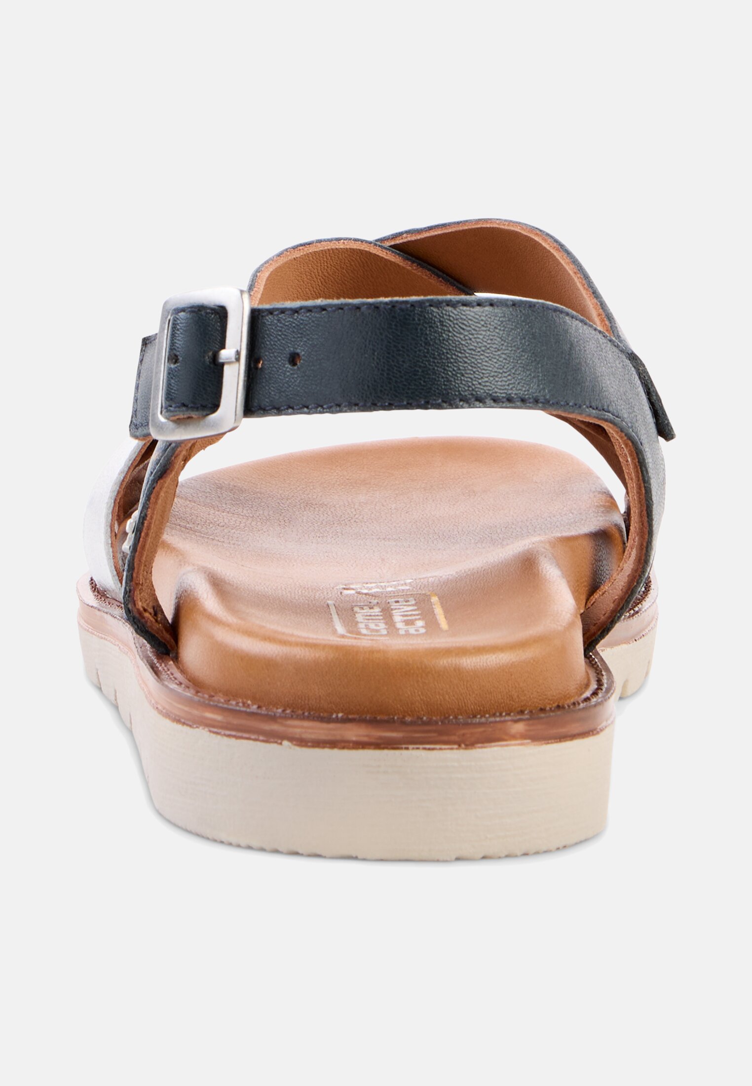 Damen Sandale mit Lederfußbett Navyblau vorne nah