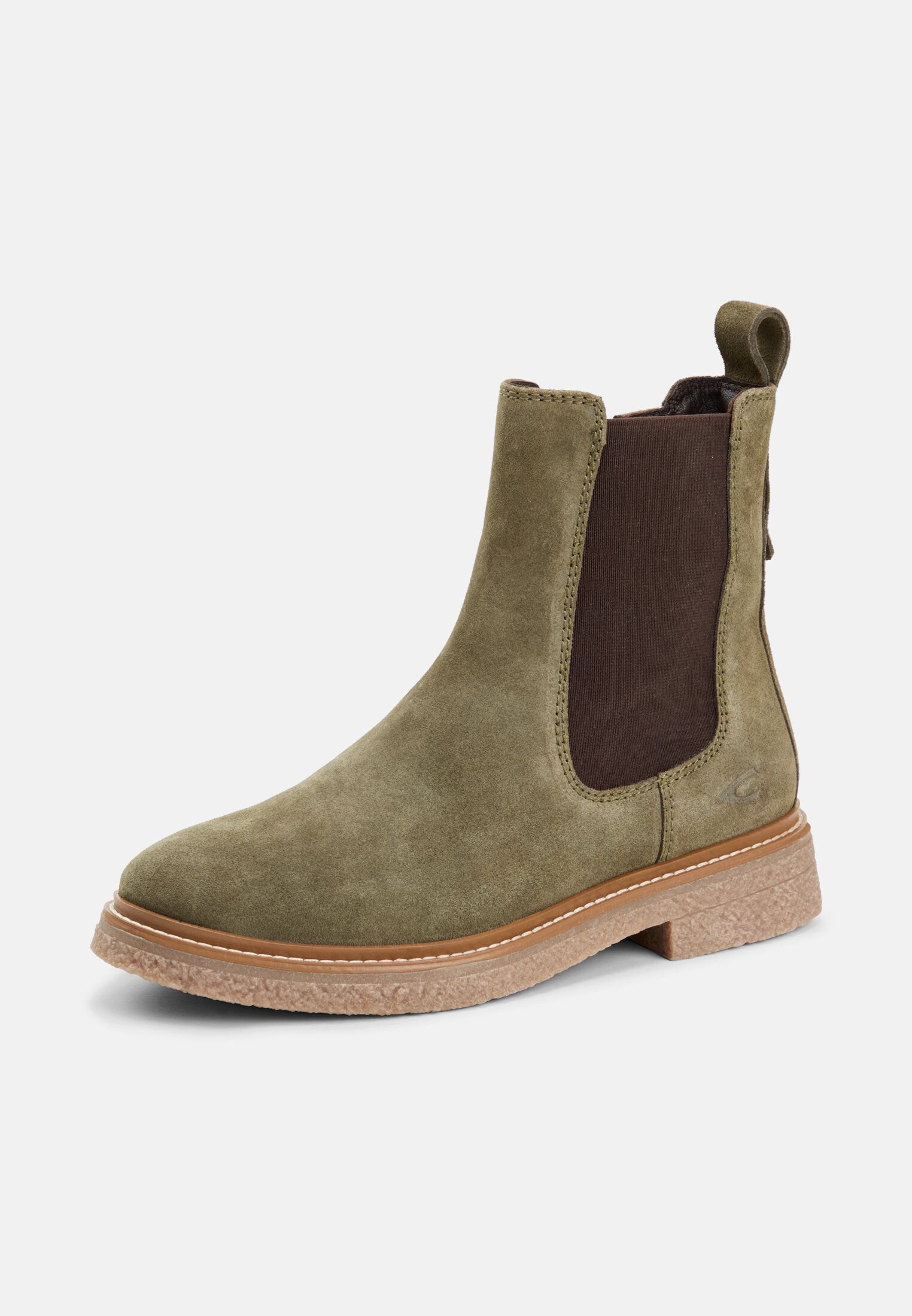 Damen Chelsea Boot aus Veloursleder Dunkelgrün frontal hinten