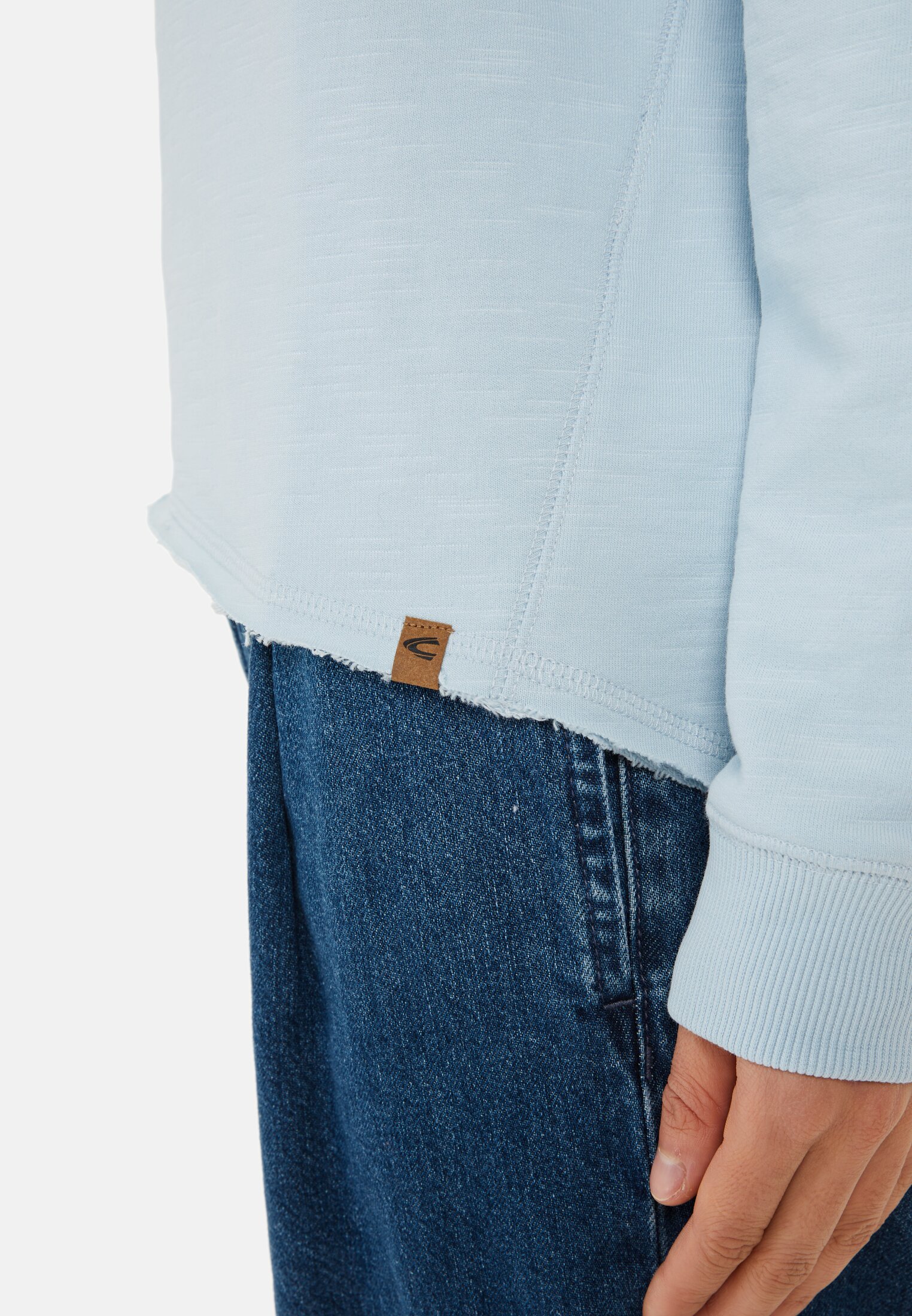 Women Long-sleeved shirt made of pure cotton Light Blue worn detail close