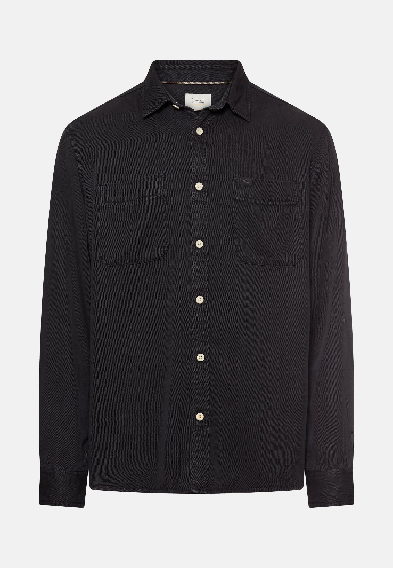 Heren Overhemd met lange mouwen en borstzak Nachtblau frontaal voor