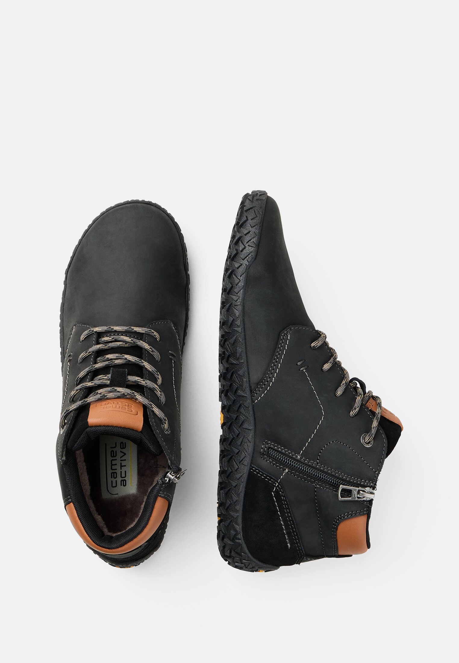 Herren Ledersneaker mit warmen Futter Schwarz frontal oben