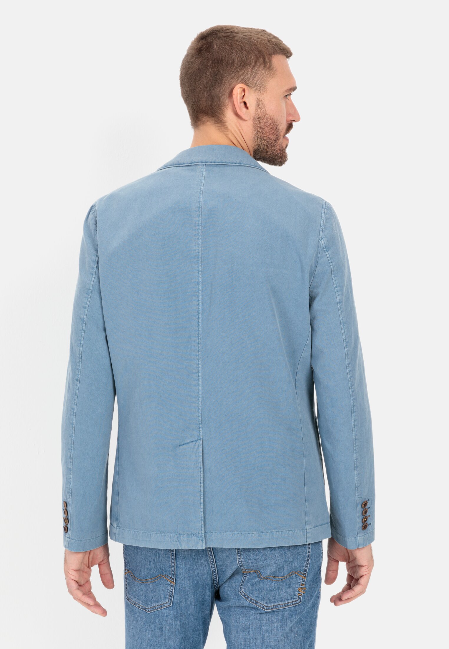 Men Casual jacket made from a cotton-linenmix Light Blue worn back
