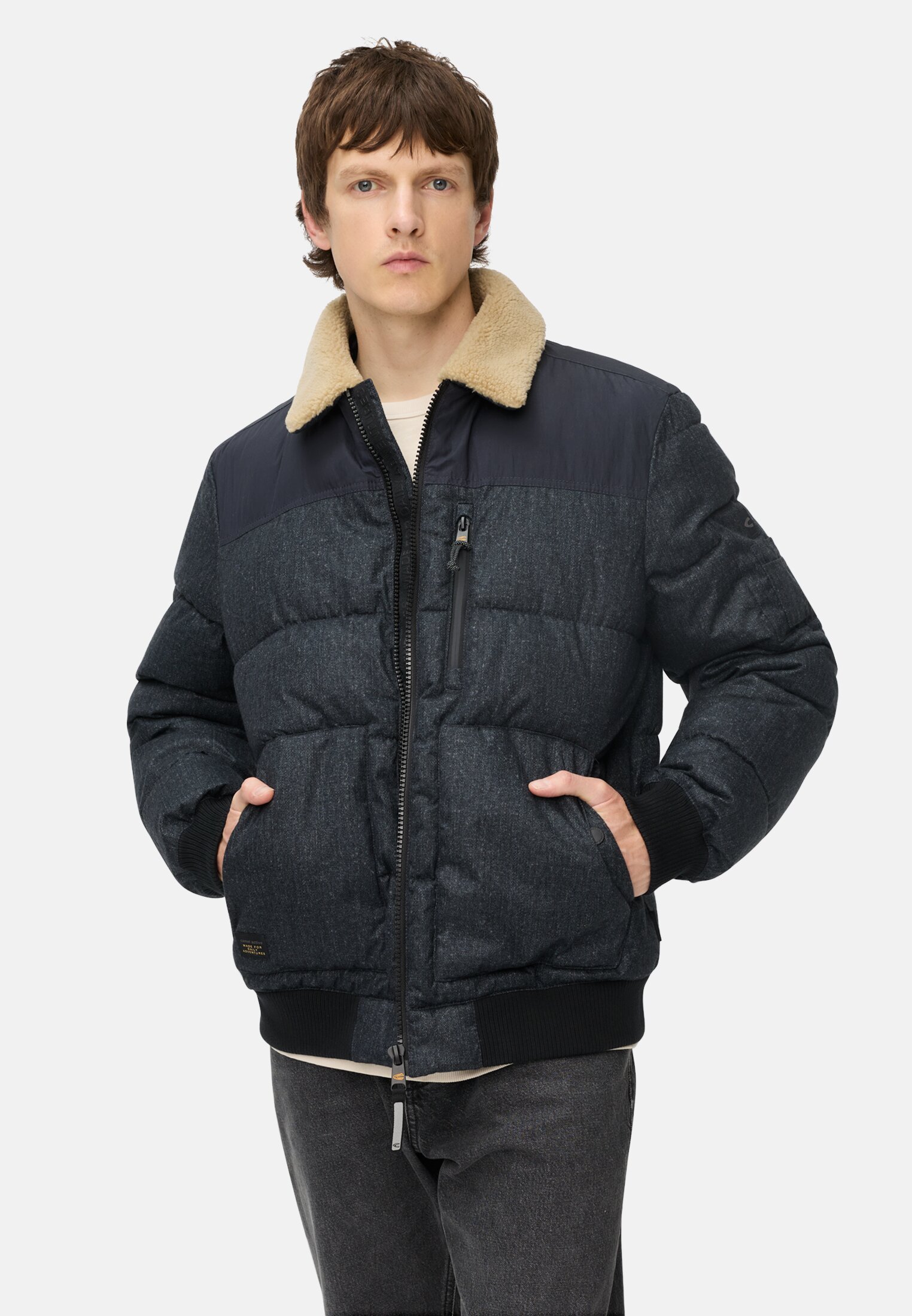 Herren Blouson mit abnehmbarem Kragen Navyblau getragen vorn