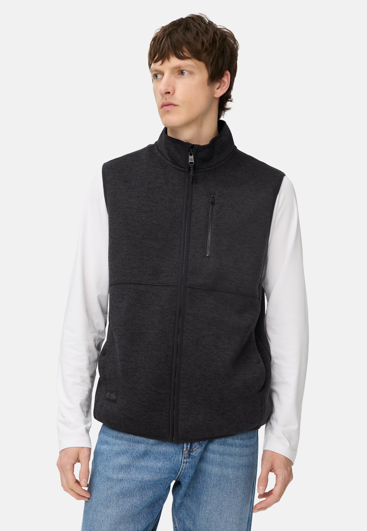 Heren Fleecevest met opstaande kraag Marineblauw gedragen voor