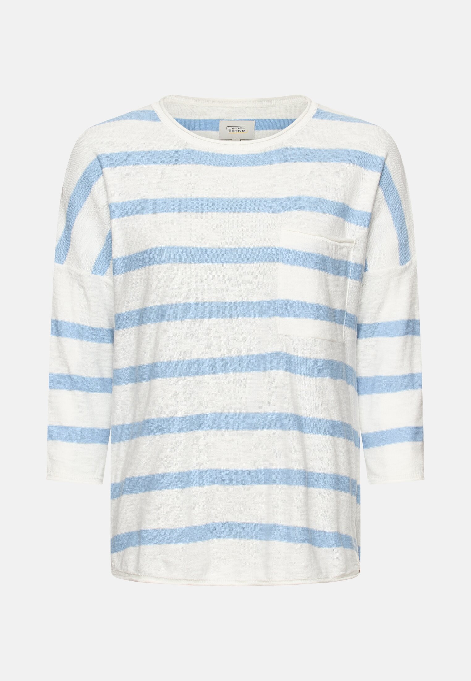 Damen Leichter Strickpullover mit Brusttasche Hellblau frontal vorn