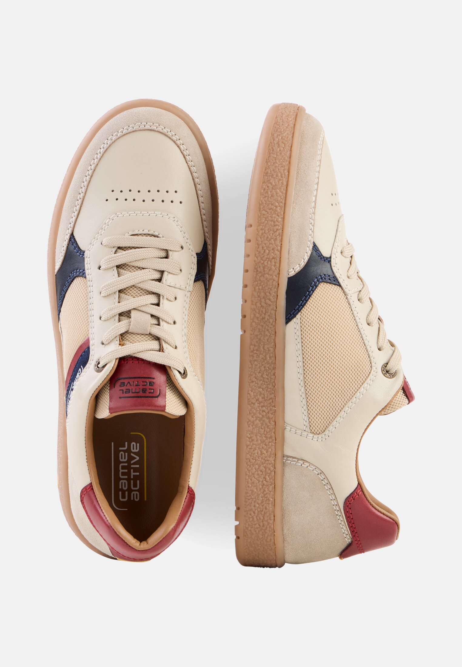 Men Sneaker made of leather mix with lacing Beige frontal top