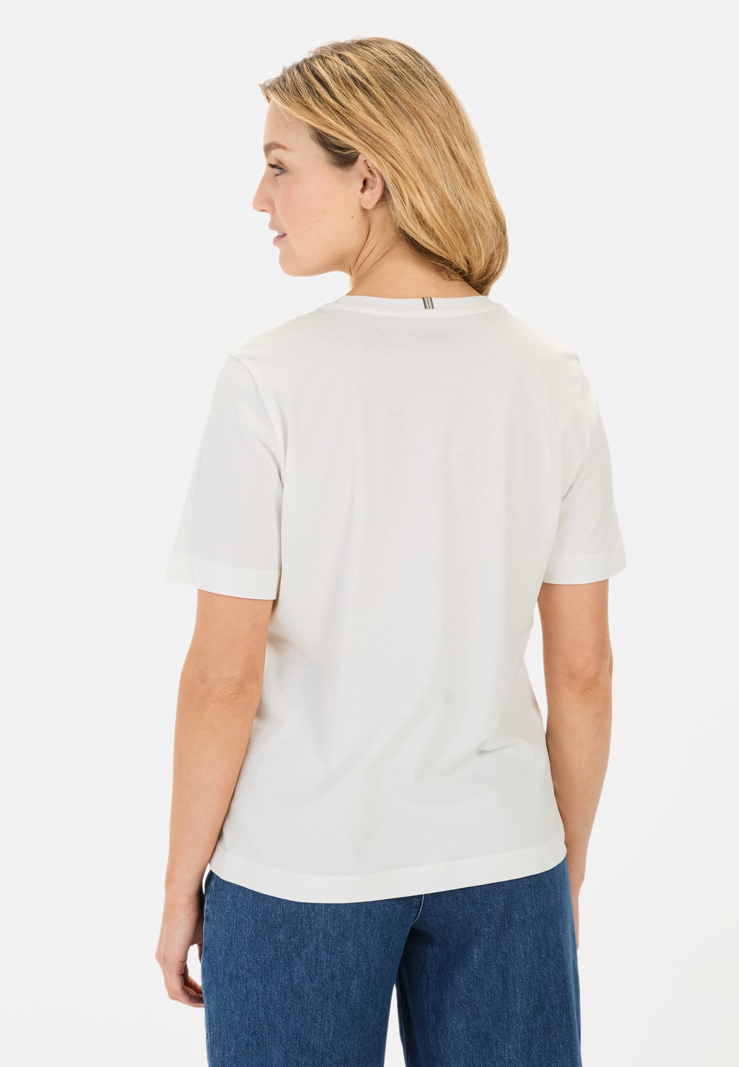 Women T-shirt with print White-Grey worn back