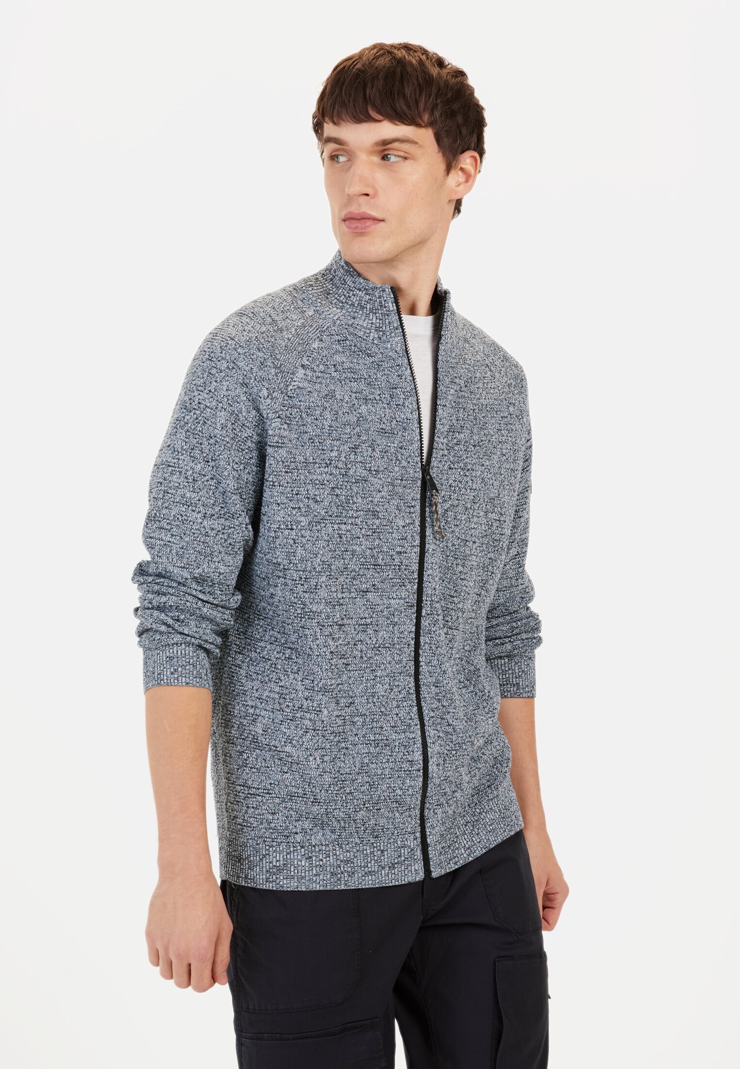 Men Cardigan made from cotton Blue worn front