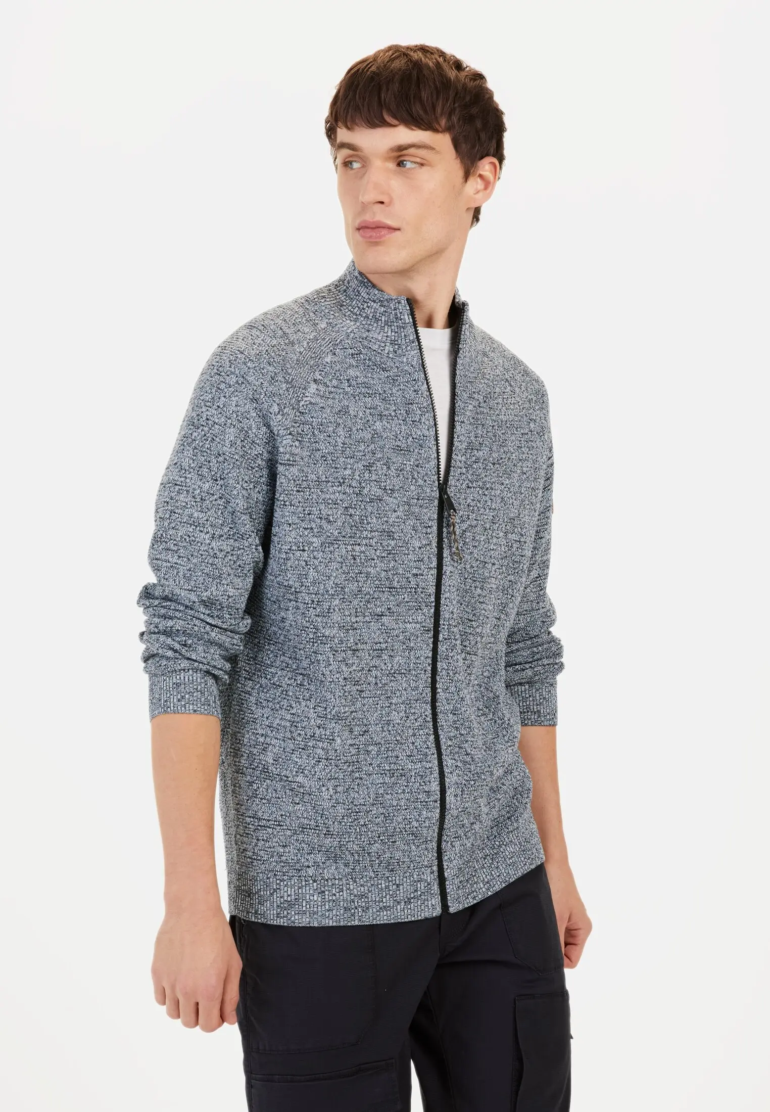 Men Cardigan made from cotton Blue worn front