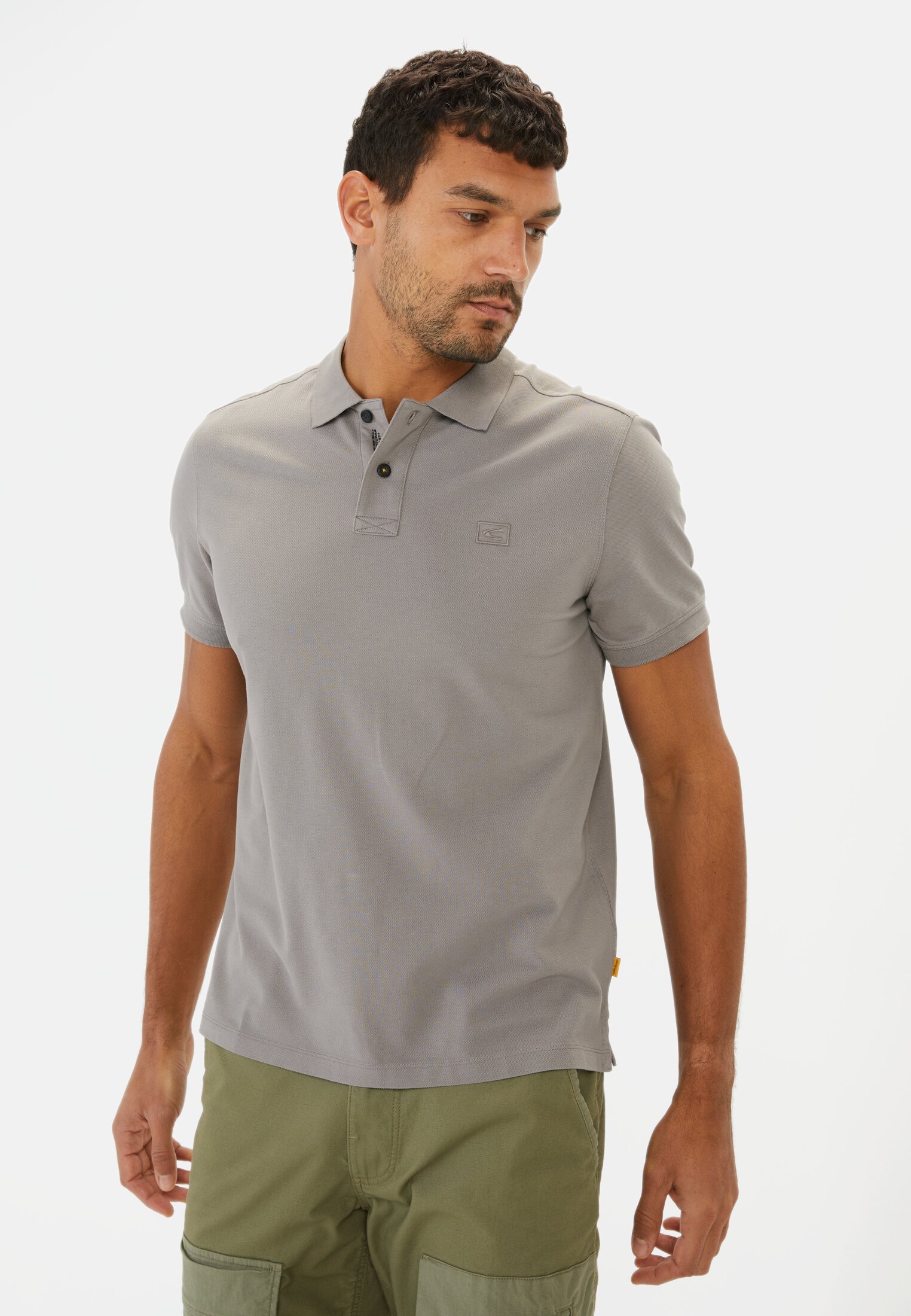 Men Half sleeve polo shirt made of pure cotton Stone Gray worn front
