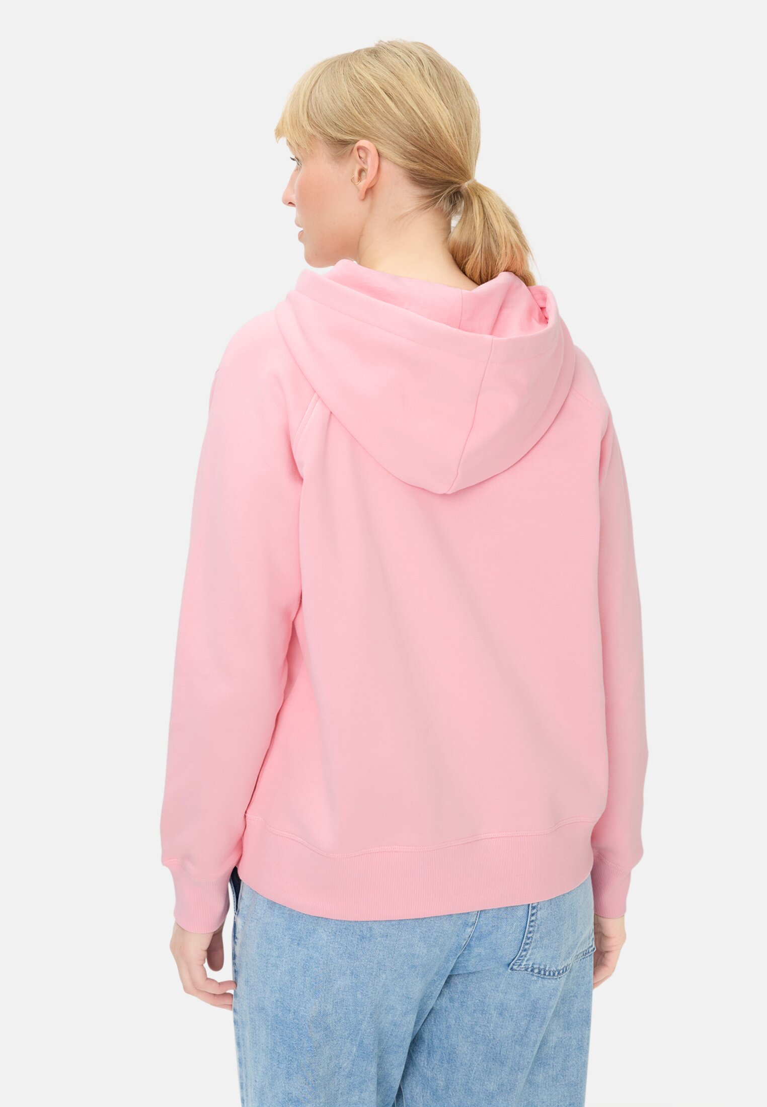 Damen Hoodie aus reiner Baumwolle Pink getragen hinten