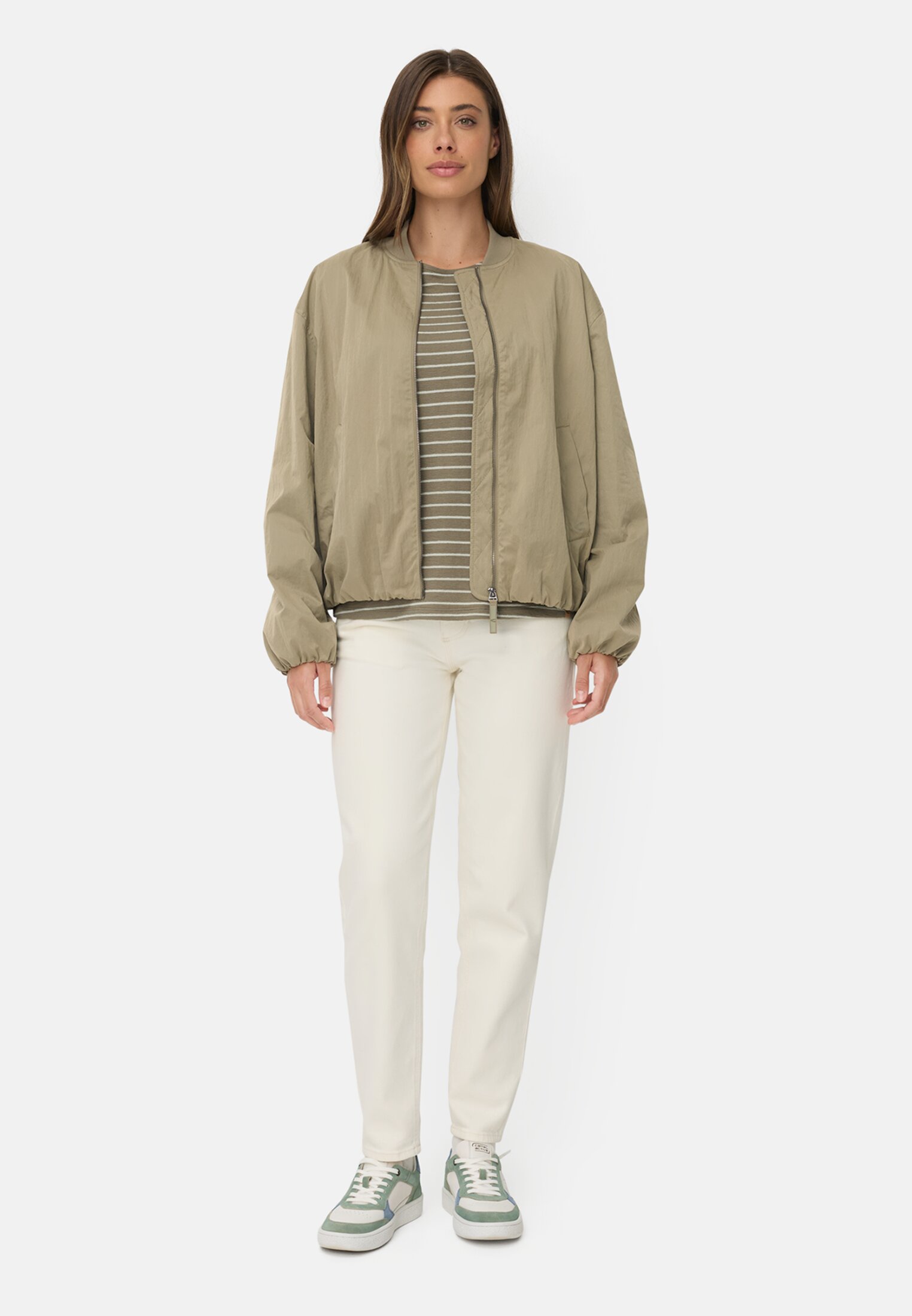 Women Padded bomber jacket in oversized fit Sage worn front full body