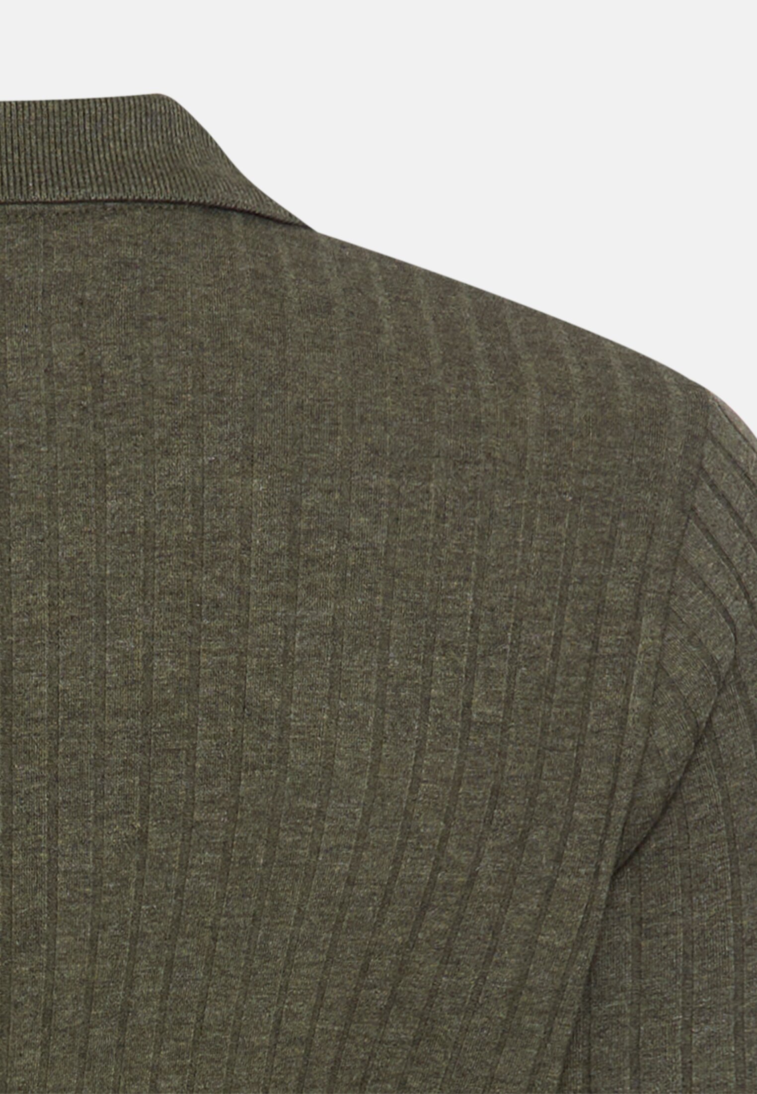 Damen Jersey-Shirt mit geripptem Kragen Dunkelgrün hinten nah