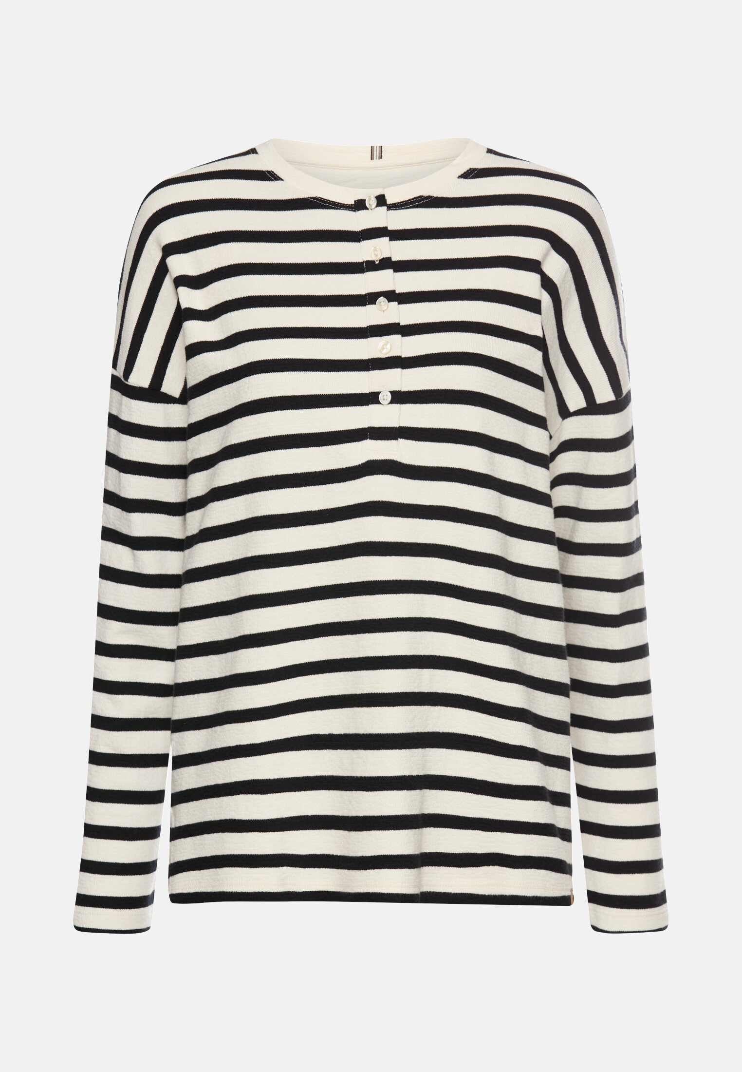 Damen Langarmshirt mit Knopfverschluss Kaviar frontal vorn
