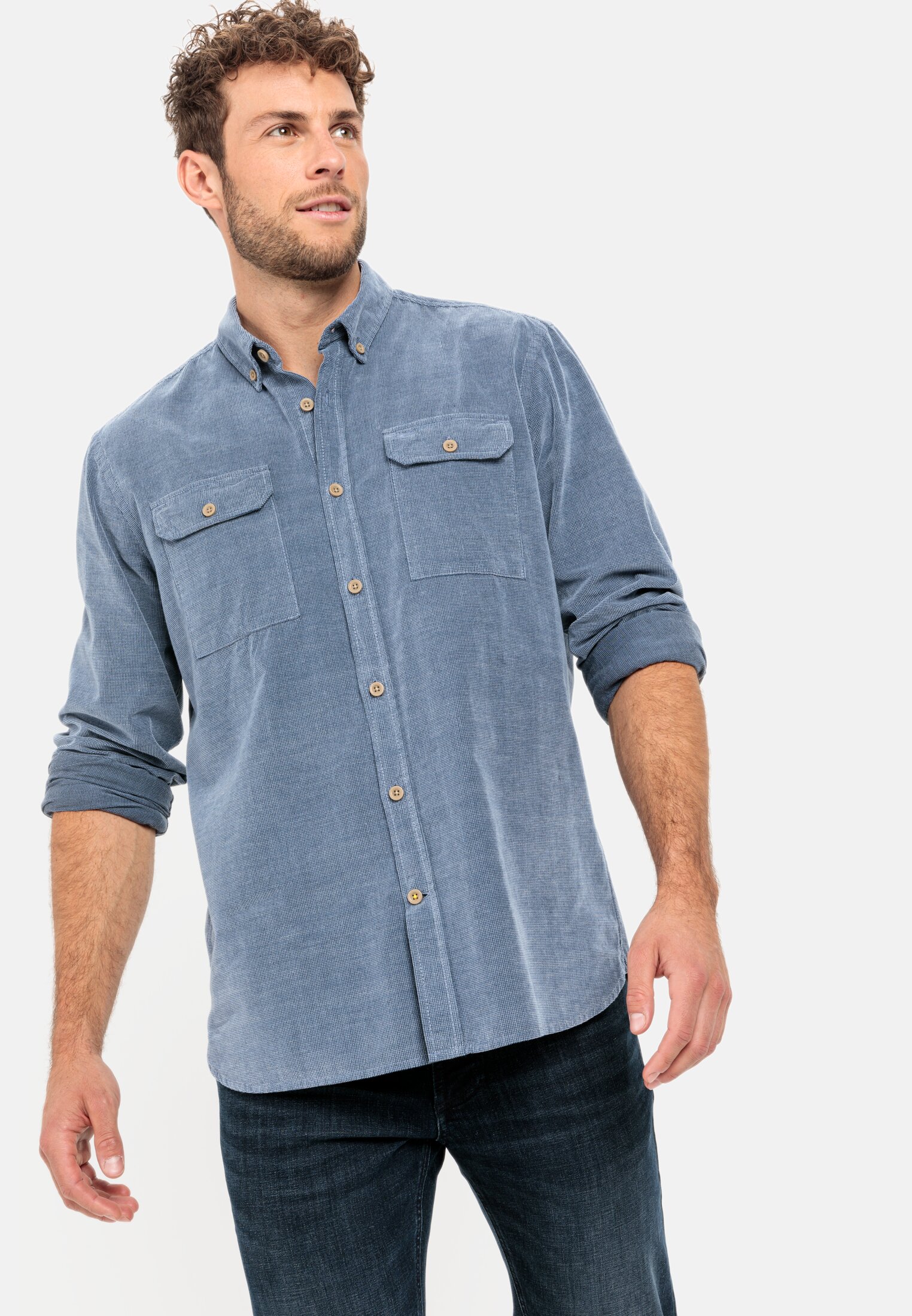 Men Long sleeve shirt in broken corduroy Blue worn emotional