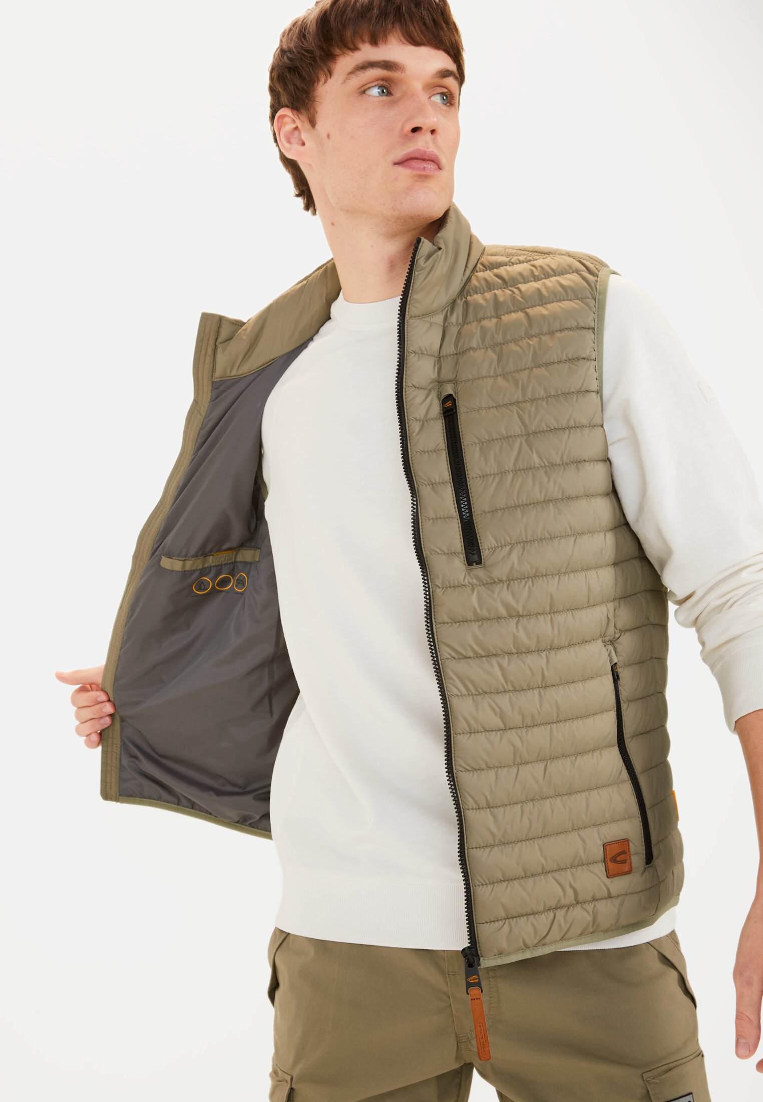 Men Quilted vest with stand-up collar Green worn emotional