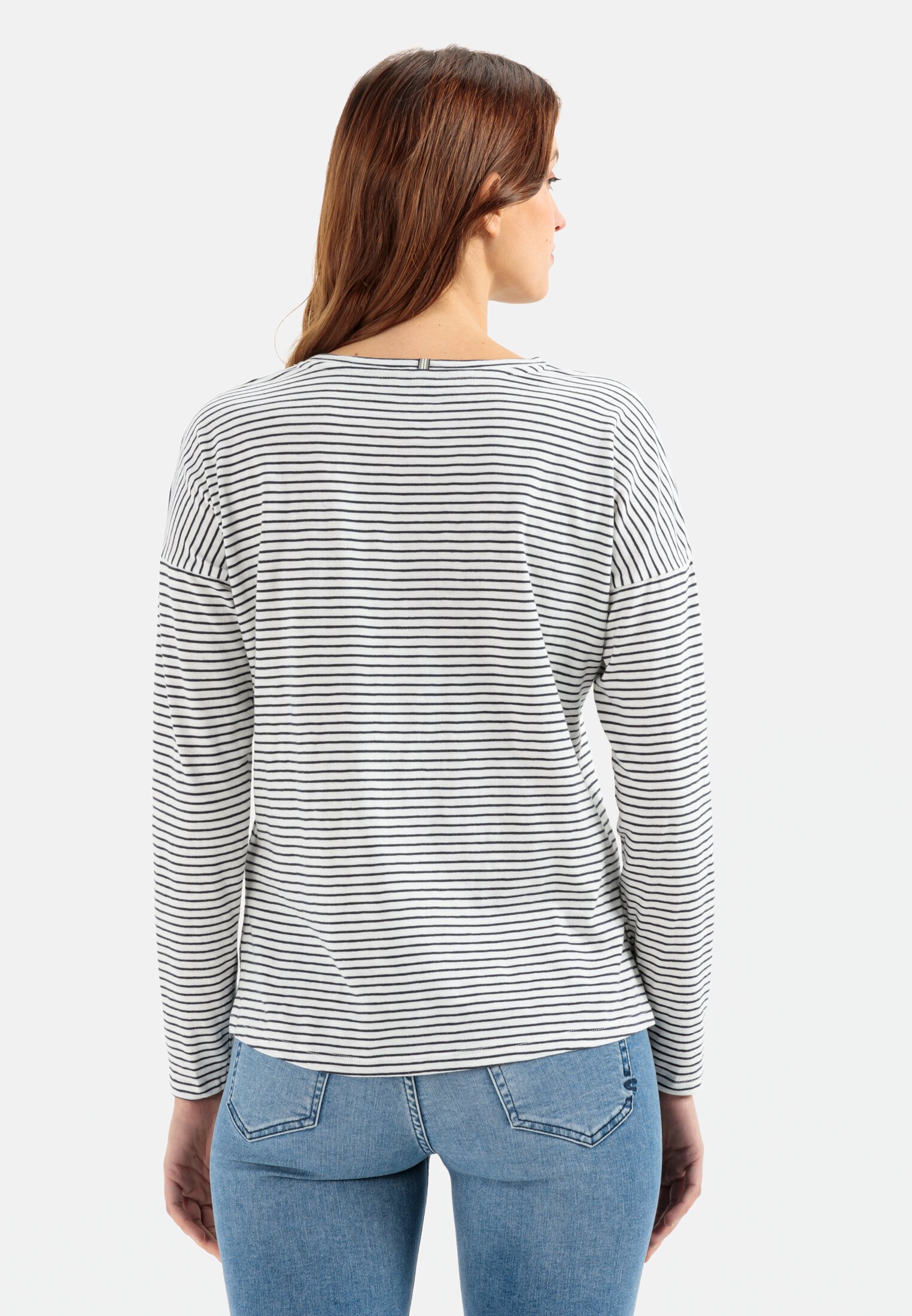 Women Organic cotton long sleeve shirt Dark Blue worn back