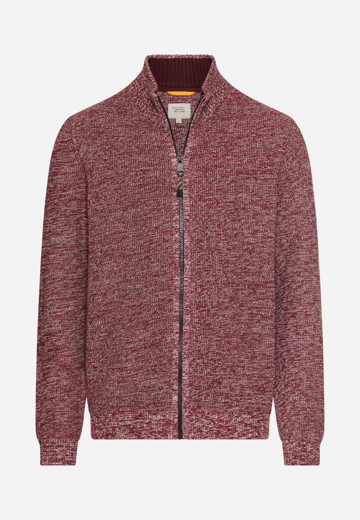 Herren Strickjacke aus einem soften Baumwollmix Bernsteinrot frontal vorn