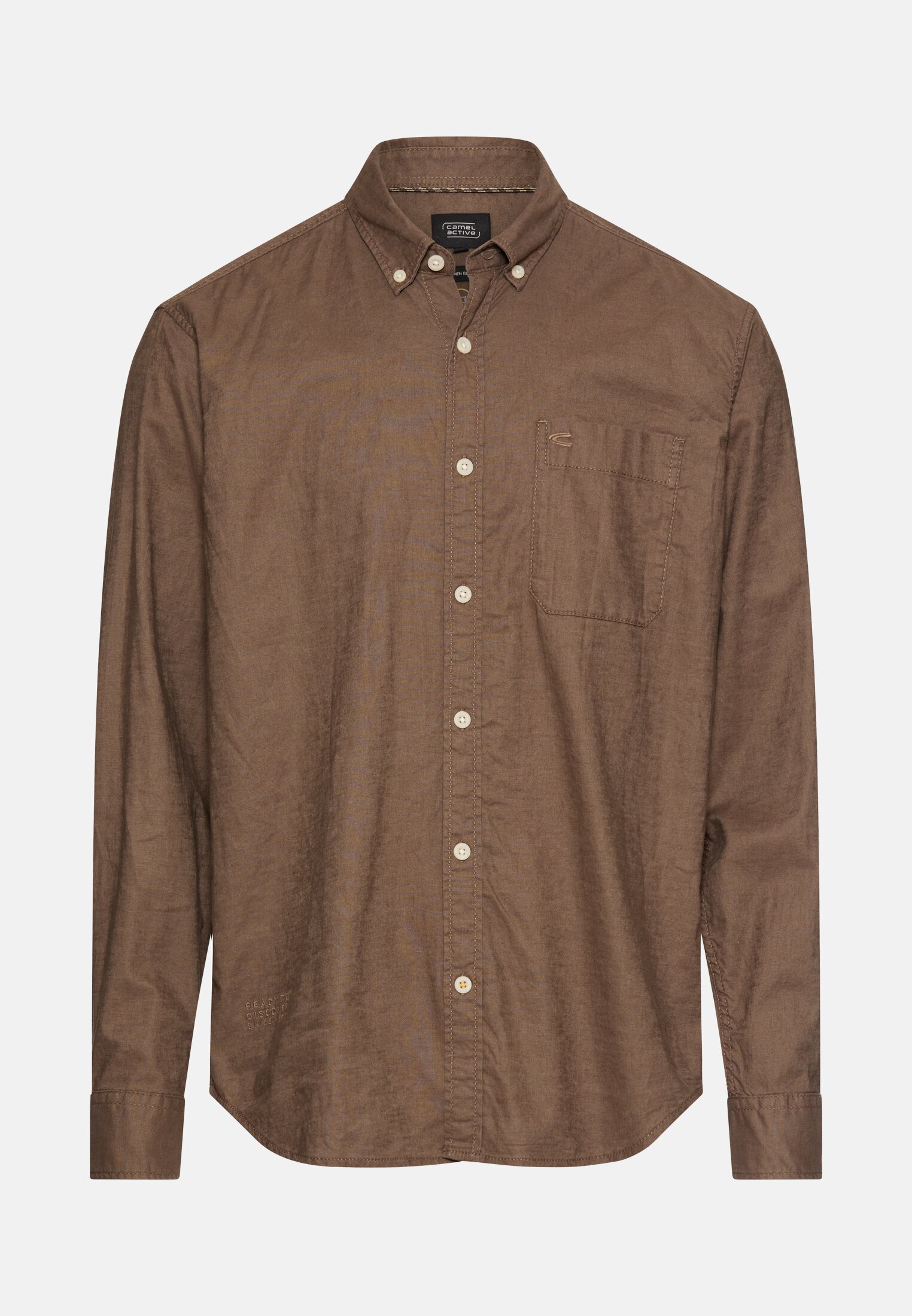 Heren Linnen-katoen mix shirt met lange mouwen Slijkbruin frontaal voor
