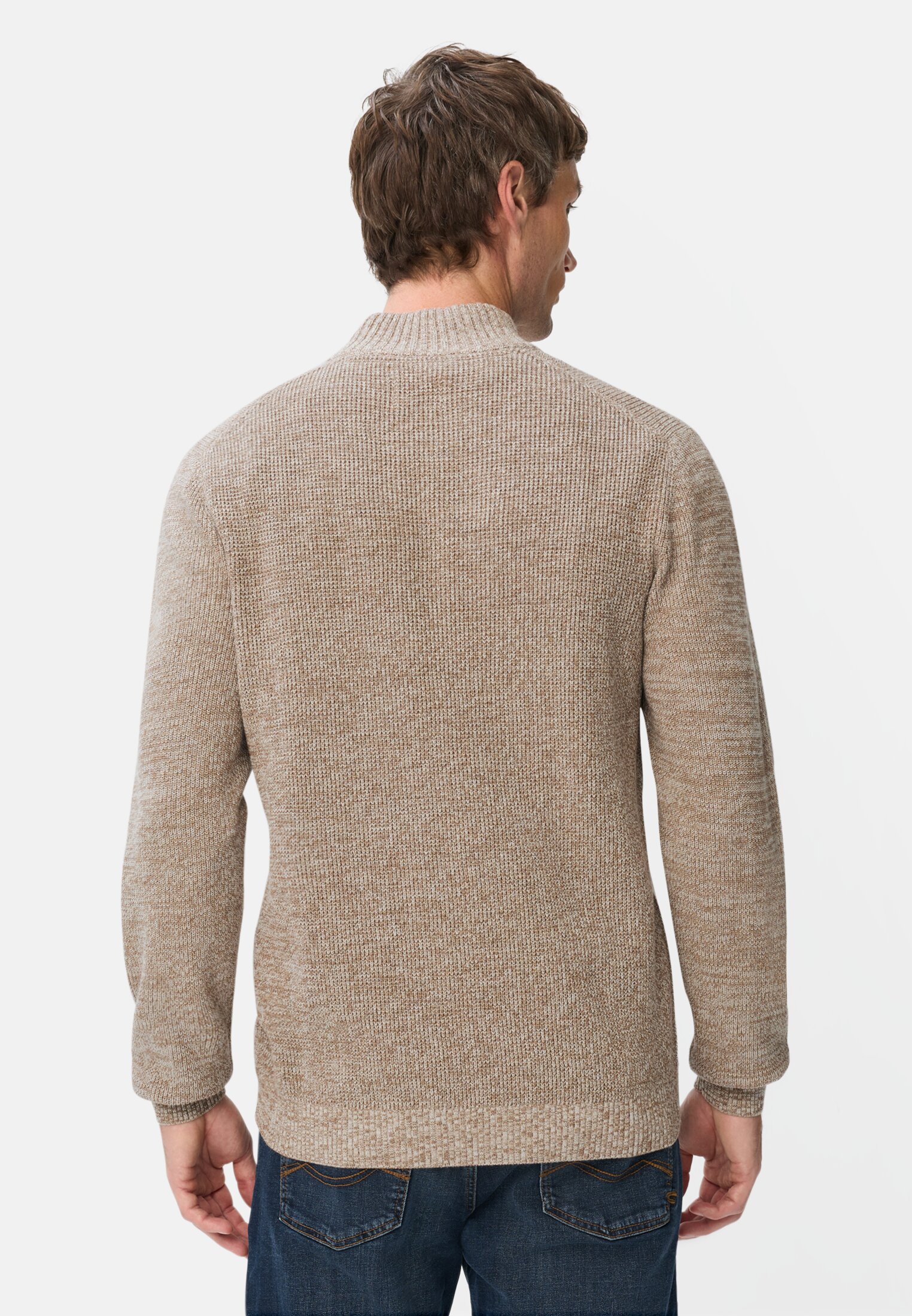 Heren Gebreide trui in gemêleerde look Beige gedragen achter