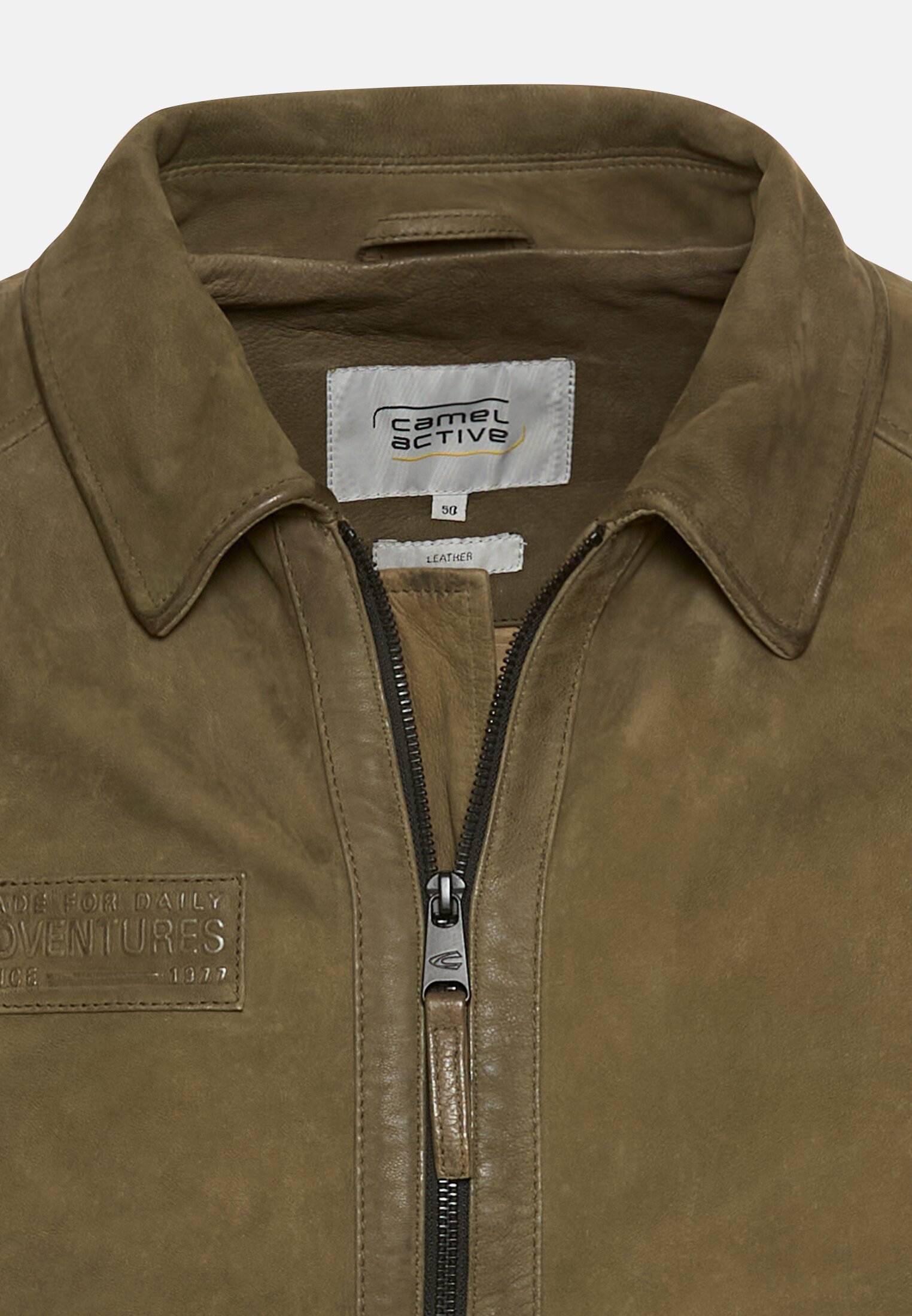 MI_31080-5L20-31_3G-00 Men Leather blouson with shirt collar Dark Green front close