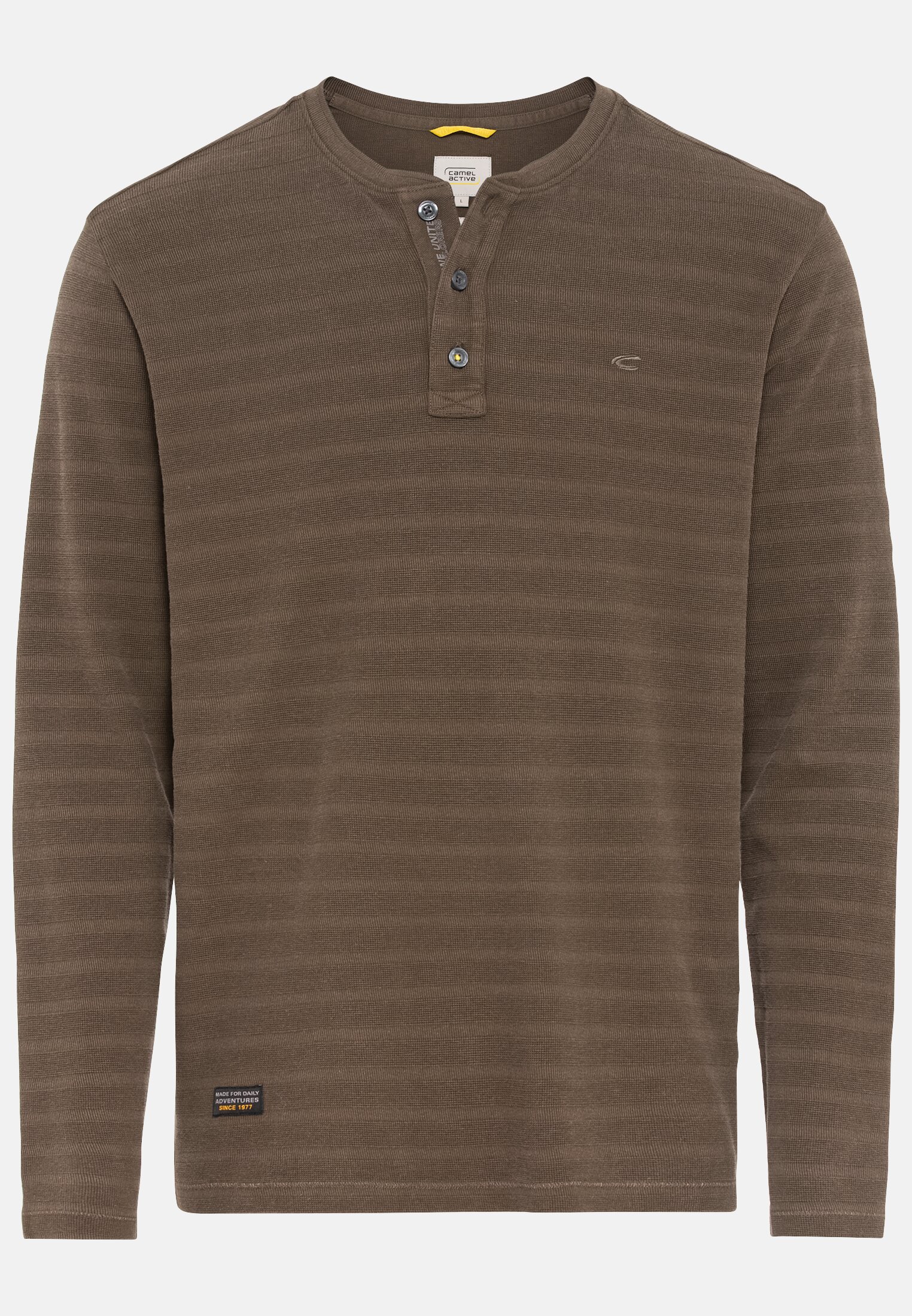 Herren Langarm Henleyshirt aus reiner Baumwolle Braun frontal vorn