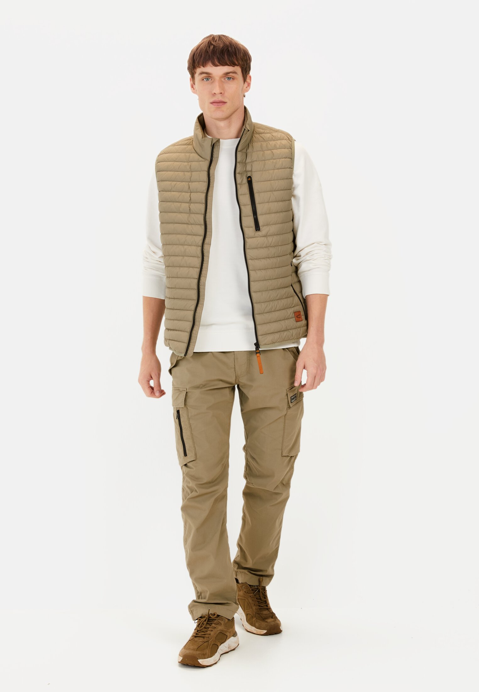 Men Quilted vest with stand-up collar Green worn front full body