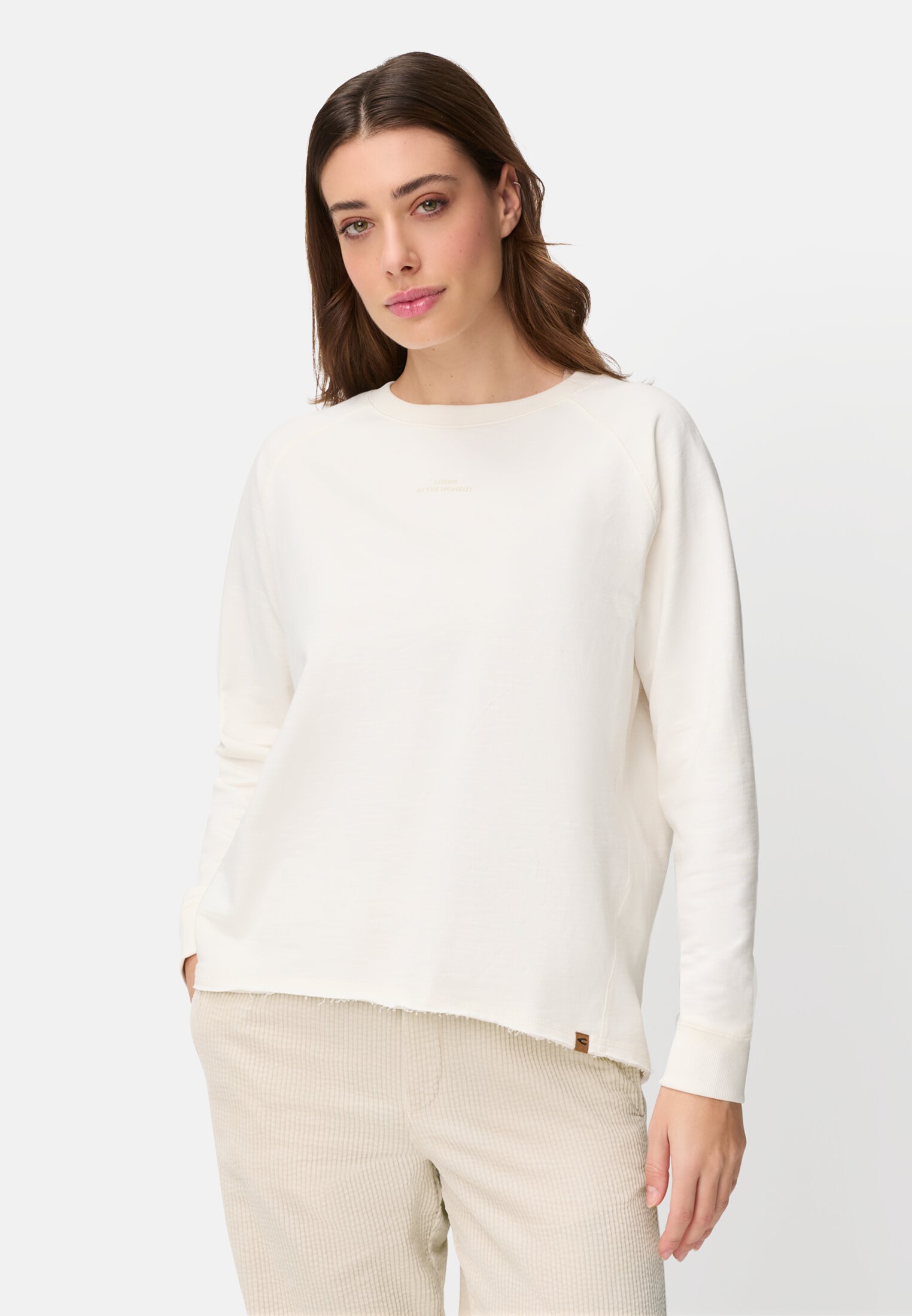 Women Wide leg corduroy trousers Pearl White worn front