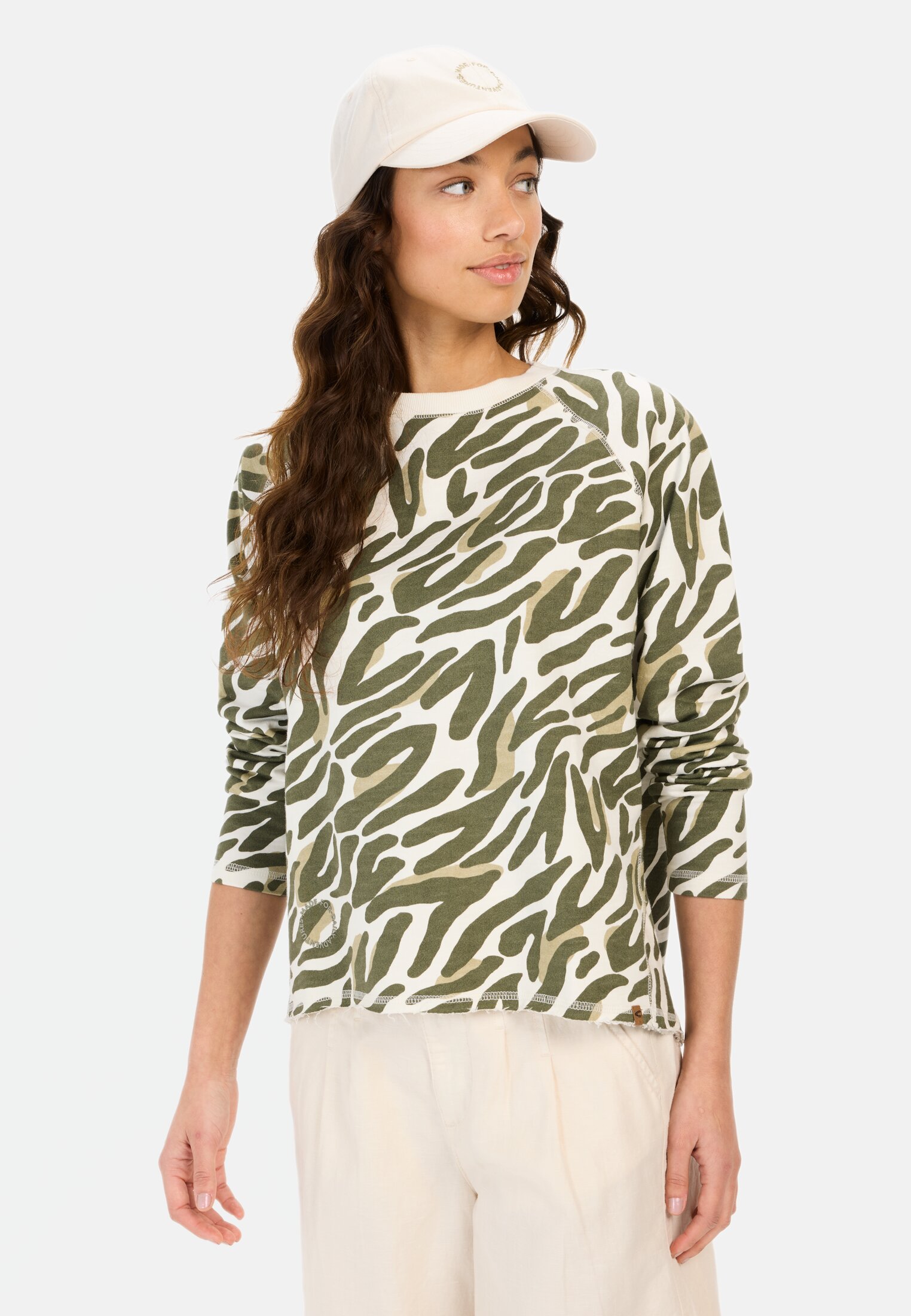 Women Sweatshirt with all-over print Olive Beige worn front