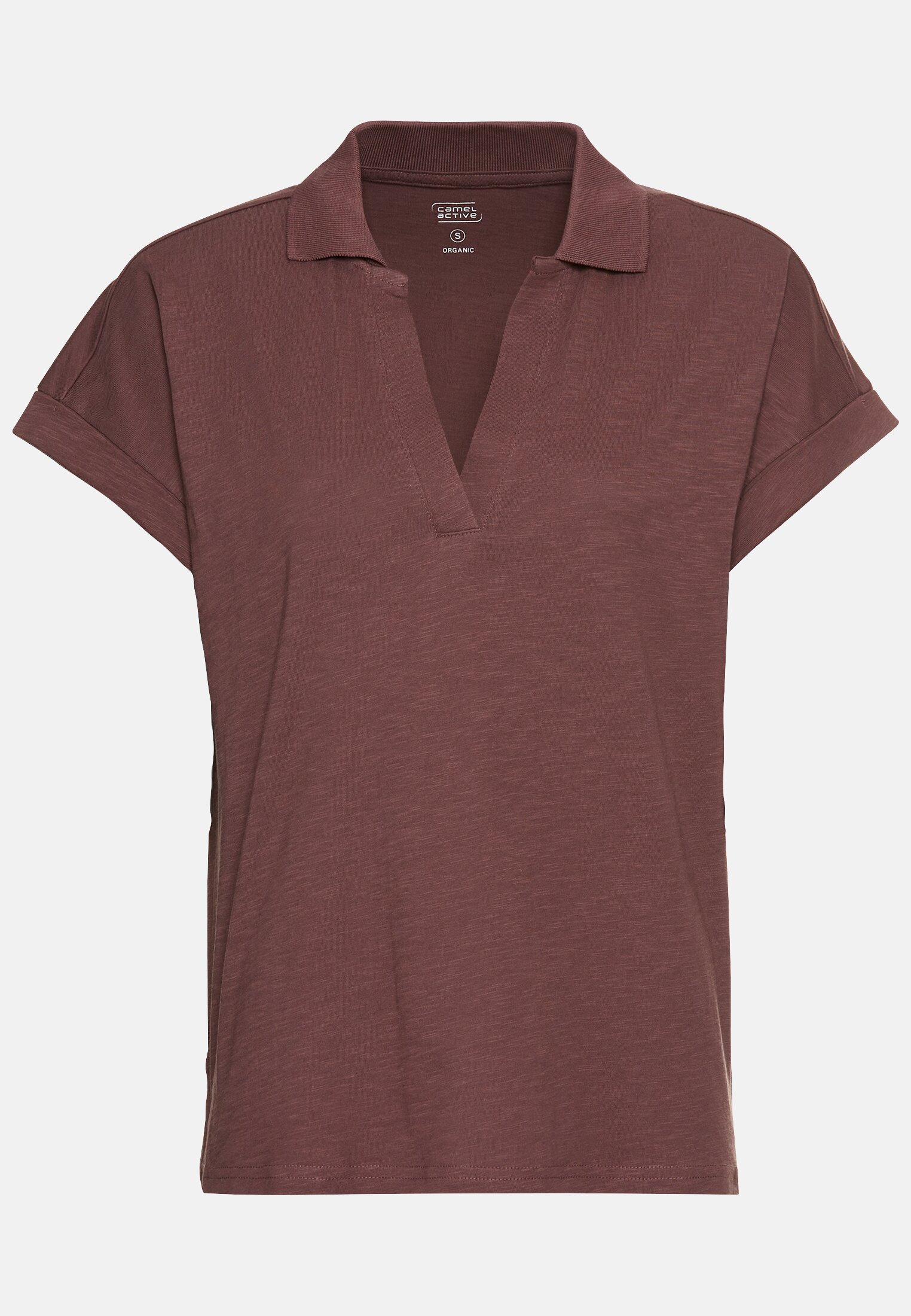 Women Short-sleeved shirt with polo collar and dropped shoulders Red frontal front