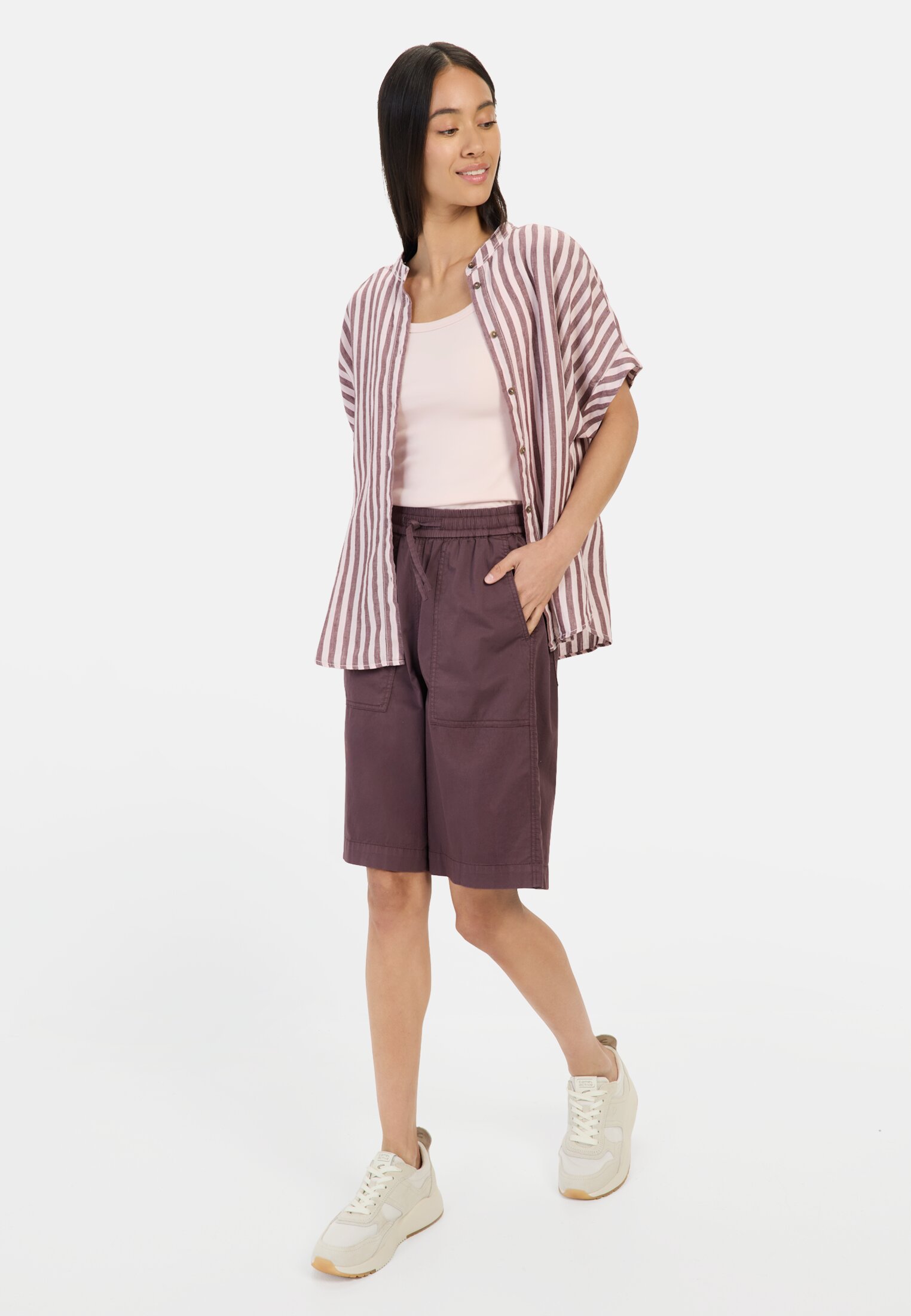 Women Basic top made of pure cotton Pink worn front full body
