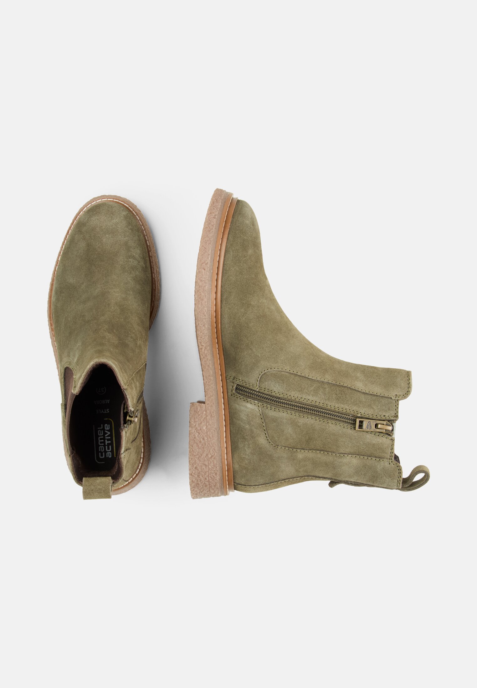 Damen Chelsea Boot aus Veloursleder Dunkelgrün frontal oben