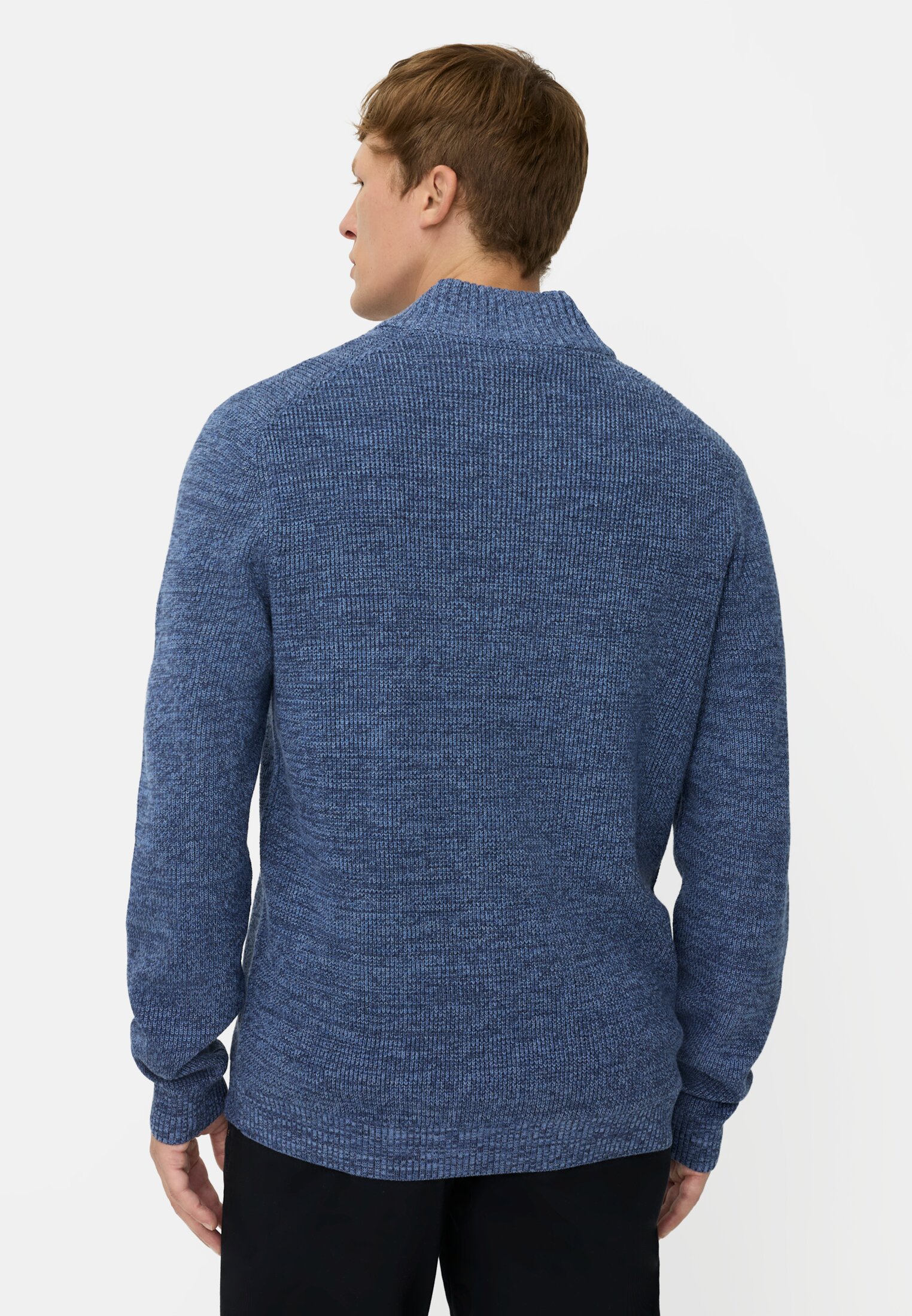Men Knitted troyer in marled look Ink blue worn back