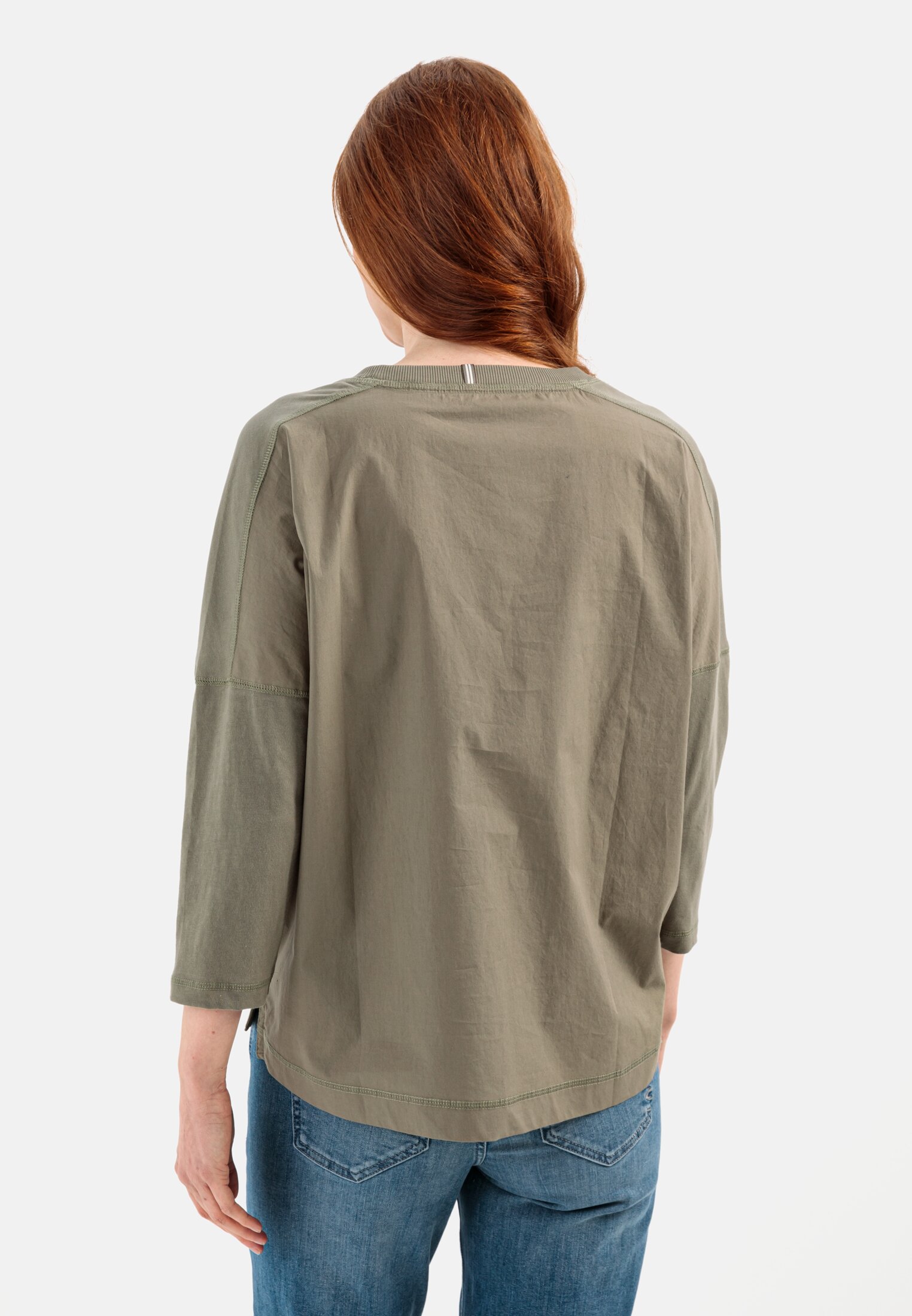 Damen T-Shirt mit 3/4- Ärmel Khaki getragen hinten