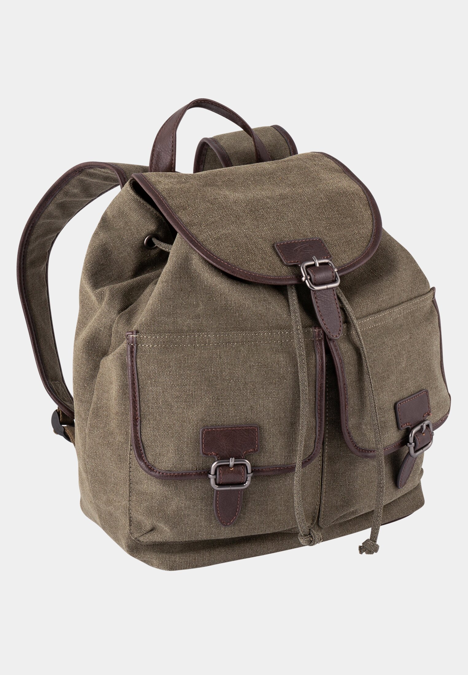 Herren MOUNTAIN Rucksack aus gewaschenem Canvas Khaki frontal vorn