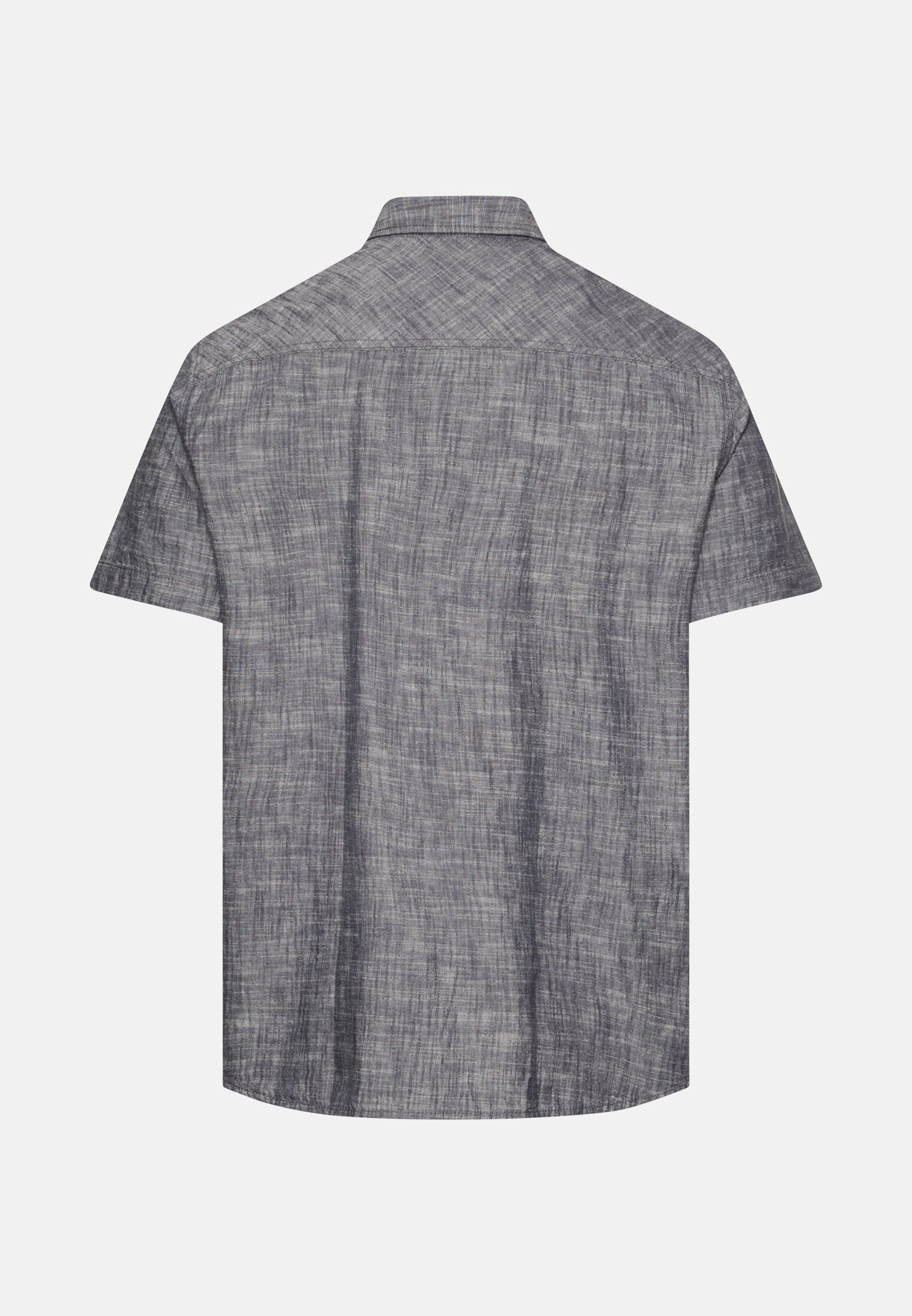 Herren Meliertes Kurzarmhemd aus reiner Baumwolle Dunkelblau frontal hinten