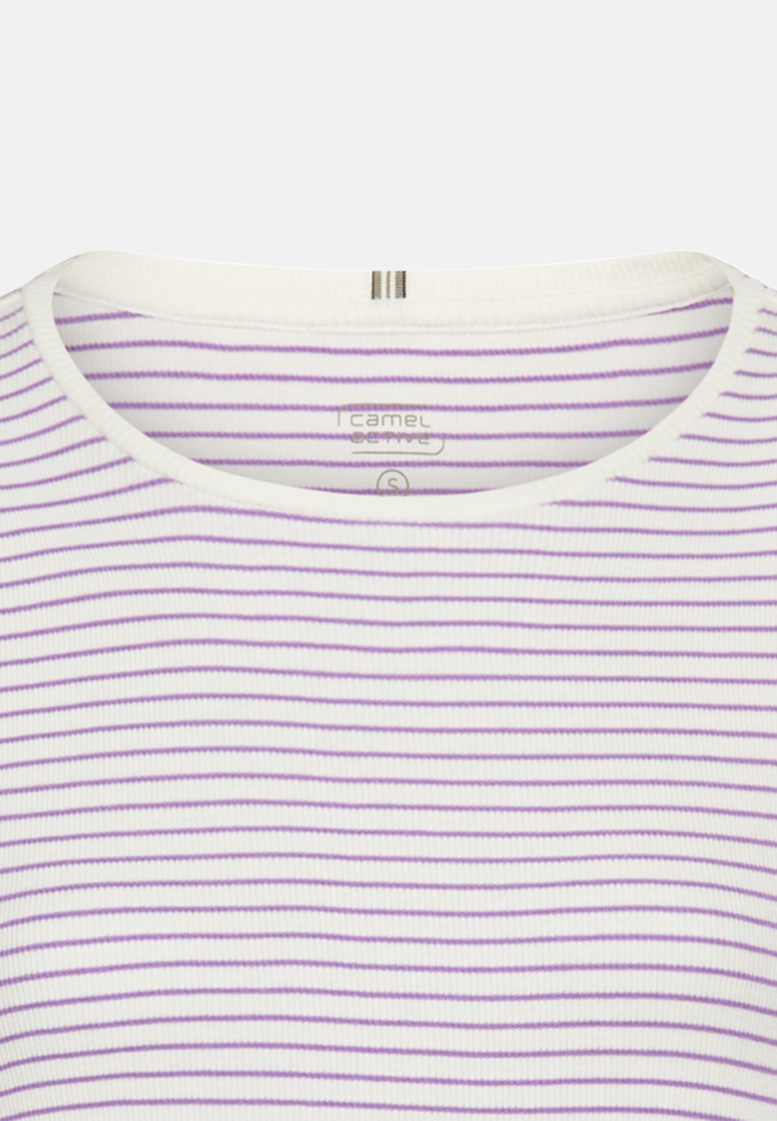 Vrouwen Gestreept T-shirt met ronde hals gemaakt van puur katoen Wit-paars front dichtbij